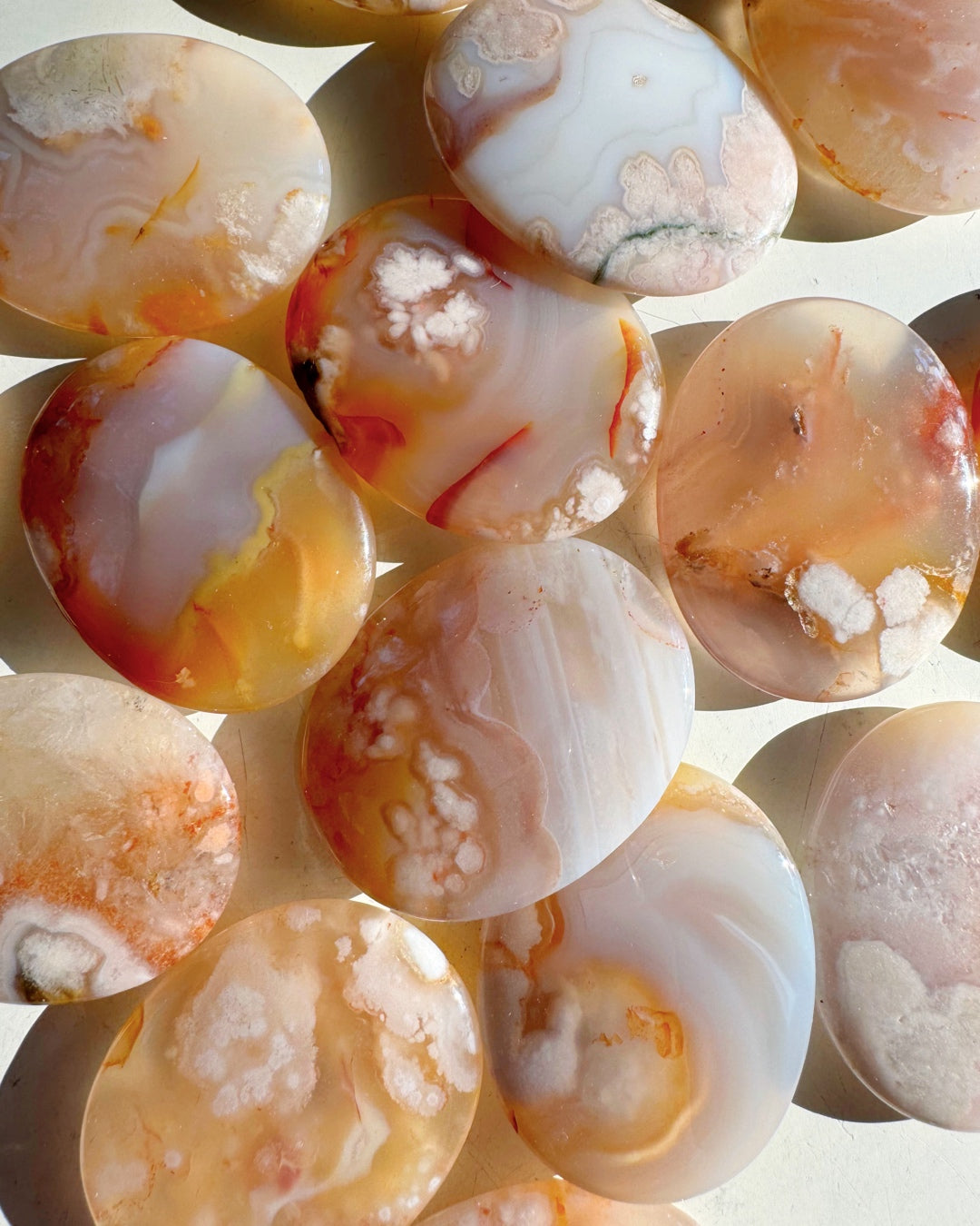 Flower Agate Flat Palm Stones - Baltic Mermaid