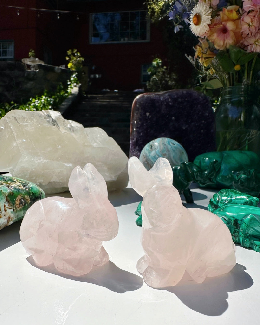 Rose Quartz Hand Carved Rabbits - Baltic Mermaid
