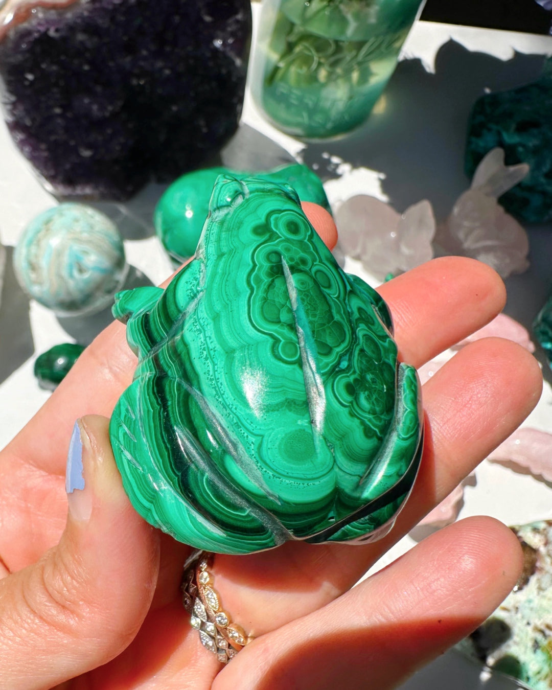 Hand Carved Malachite Frog