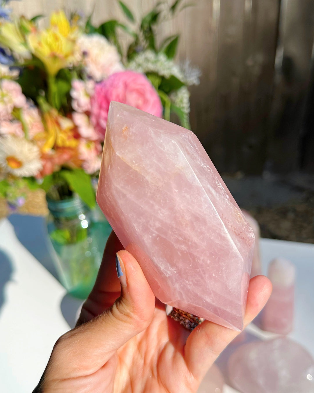 Double Terminated Rose Quartz Point w/ Iron Inclusions