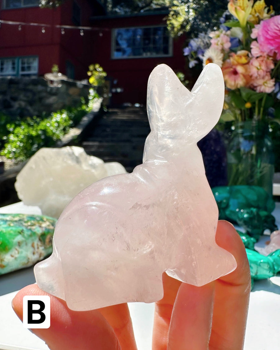 Hand Carved Rose Quartz Rabbit