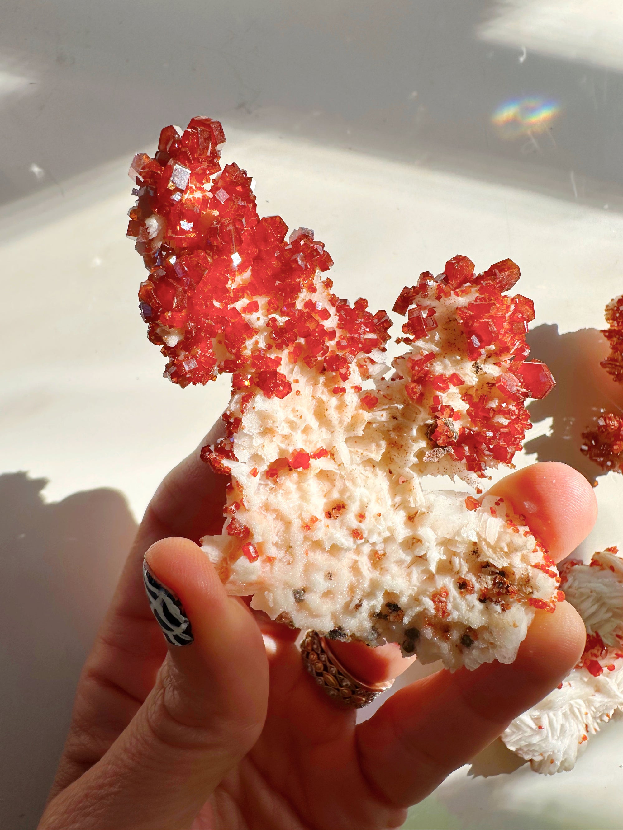 Vanadinite on Barite from Morocco