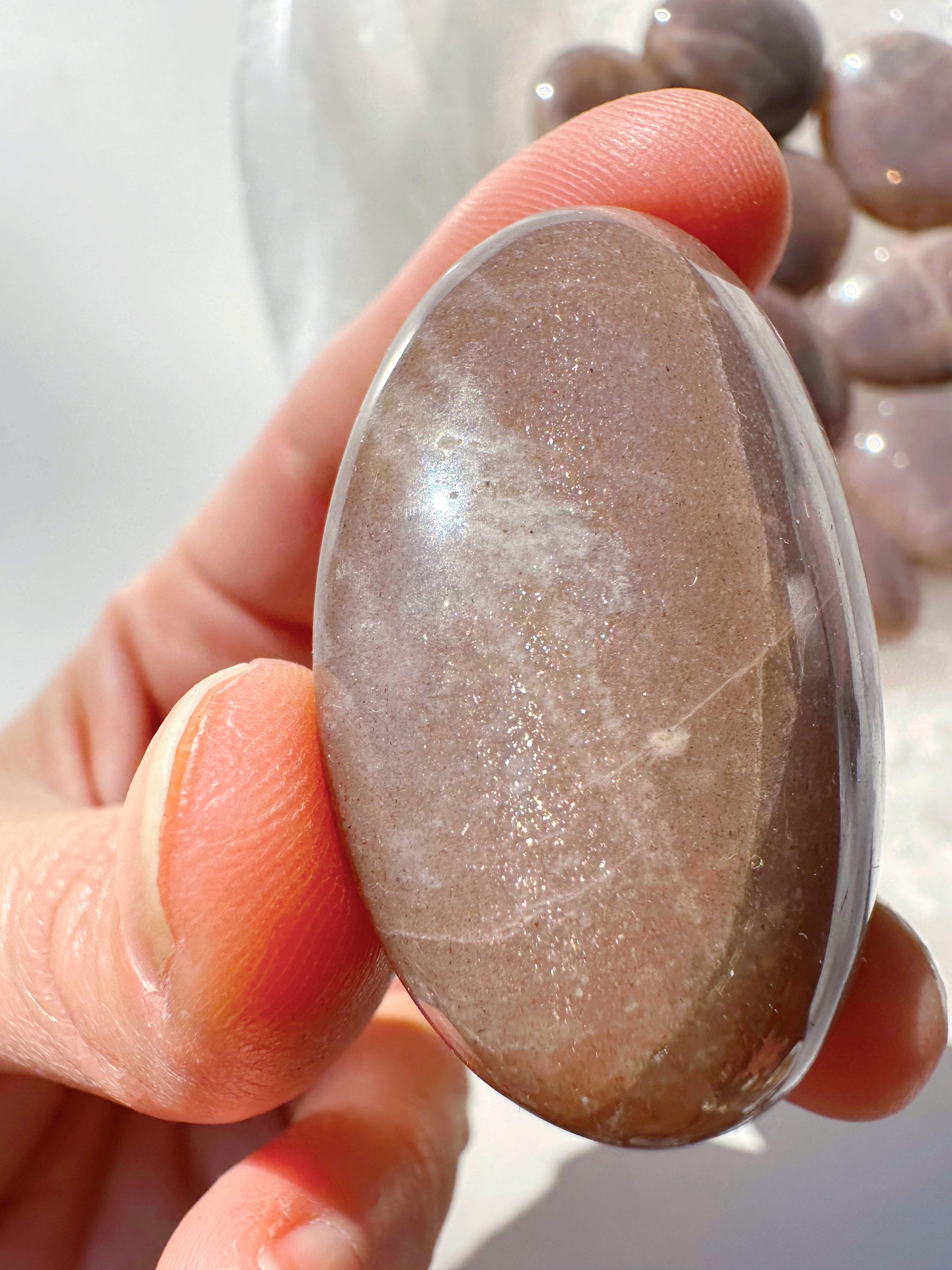 Sunstone & Peach Moonstone Palm Stone - I - Baltic Mermaid