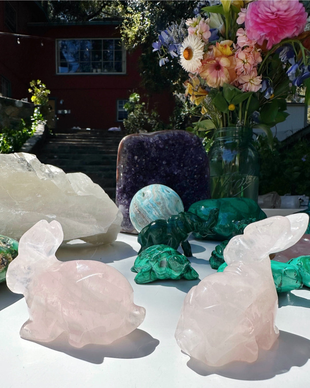 Rose Quartz Hand Carved Rabbits - Baltic Mermaid