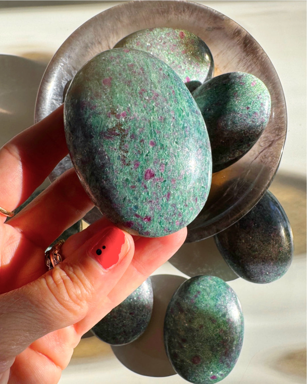 Ruby in Fuchsite with Blue Kyanite Palm Stones