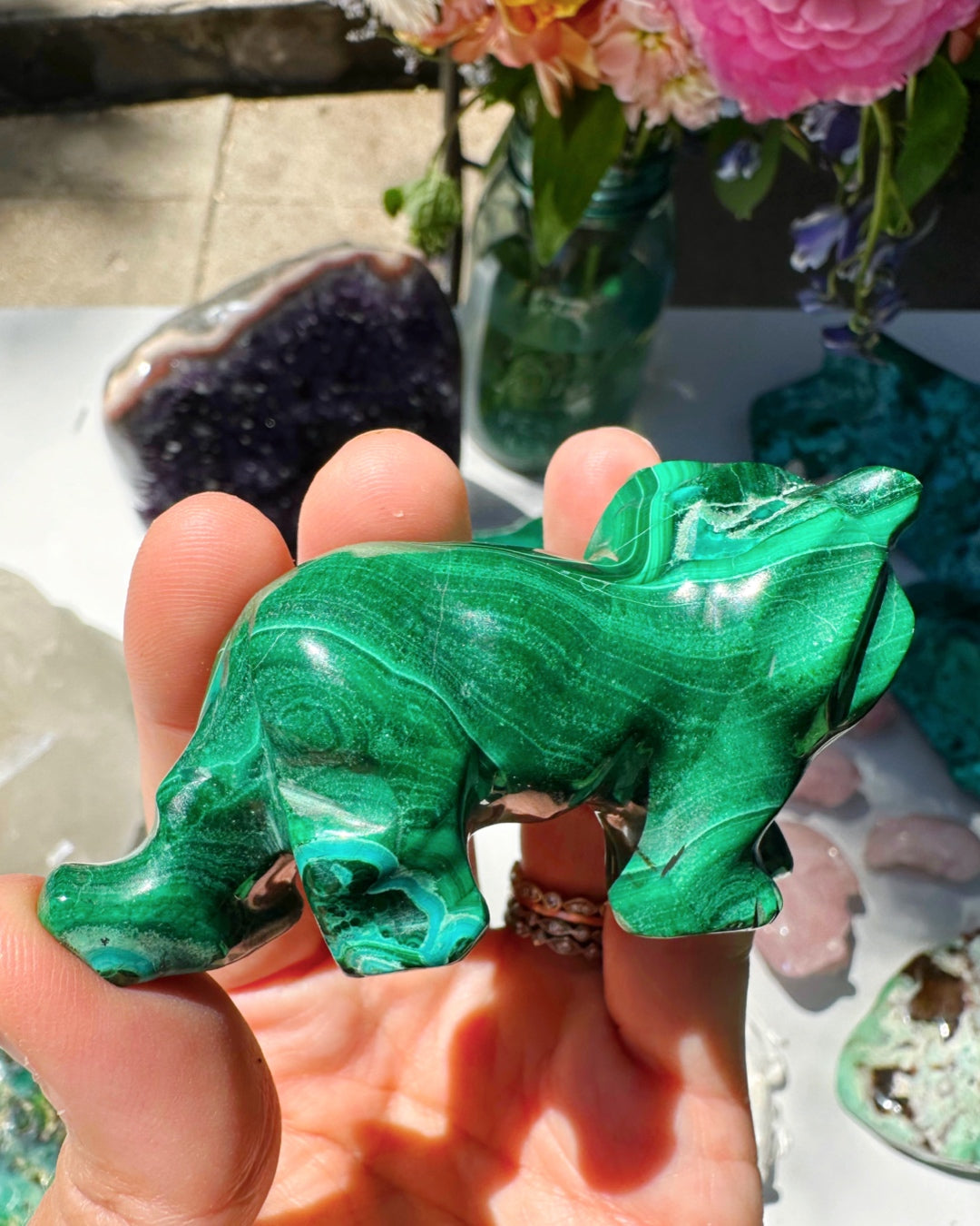 Hand Carved Malachite Lion - Baltic Mermaid