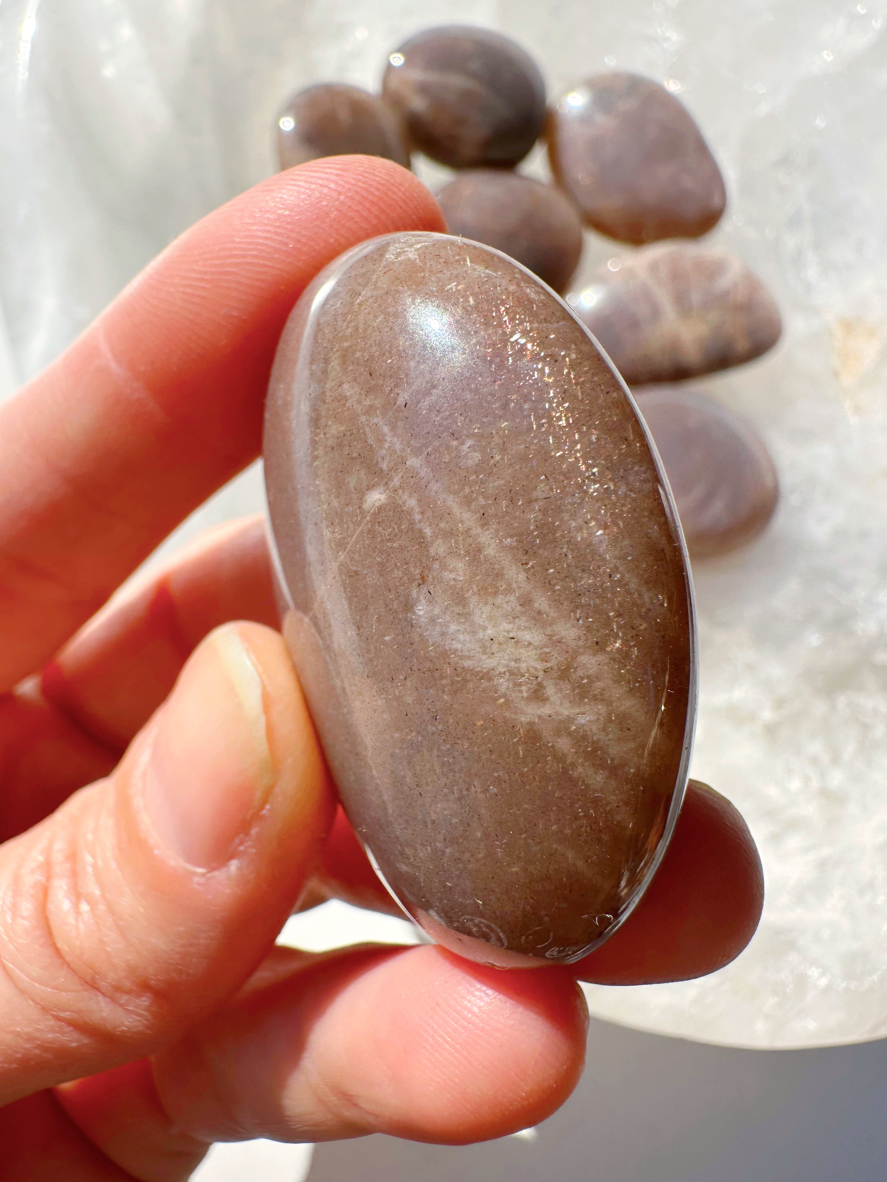 Sunstone & Peach Moonstone Palm Stone - I - Baltic Mermaid