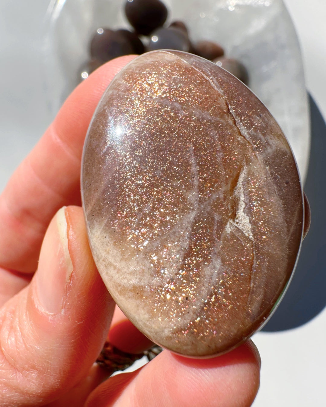 Sunstone &amp; Peach Moonstone Palm Stone - B