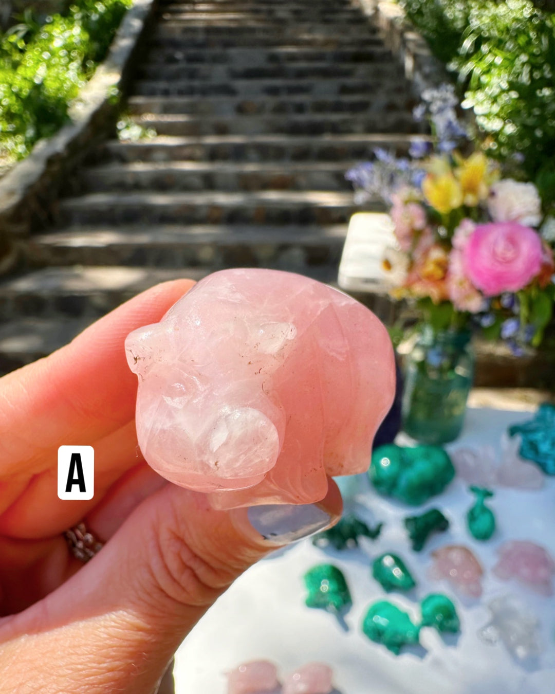 Hand Carved Rose Quartz Pigs - Baltic Mermaid