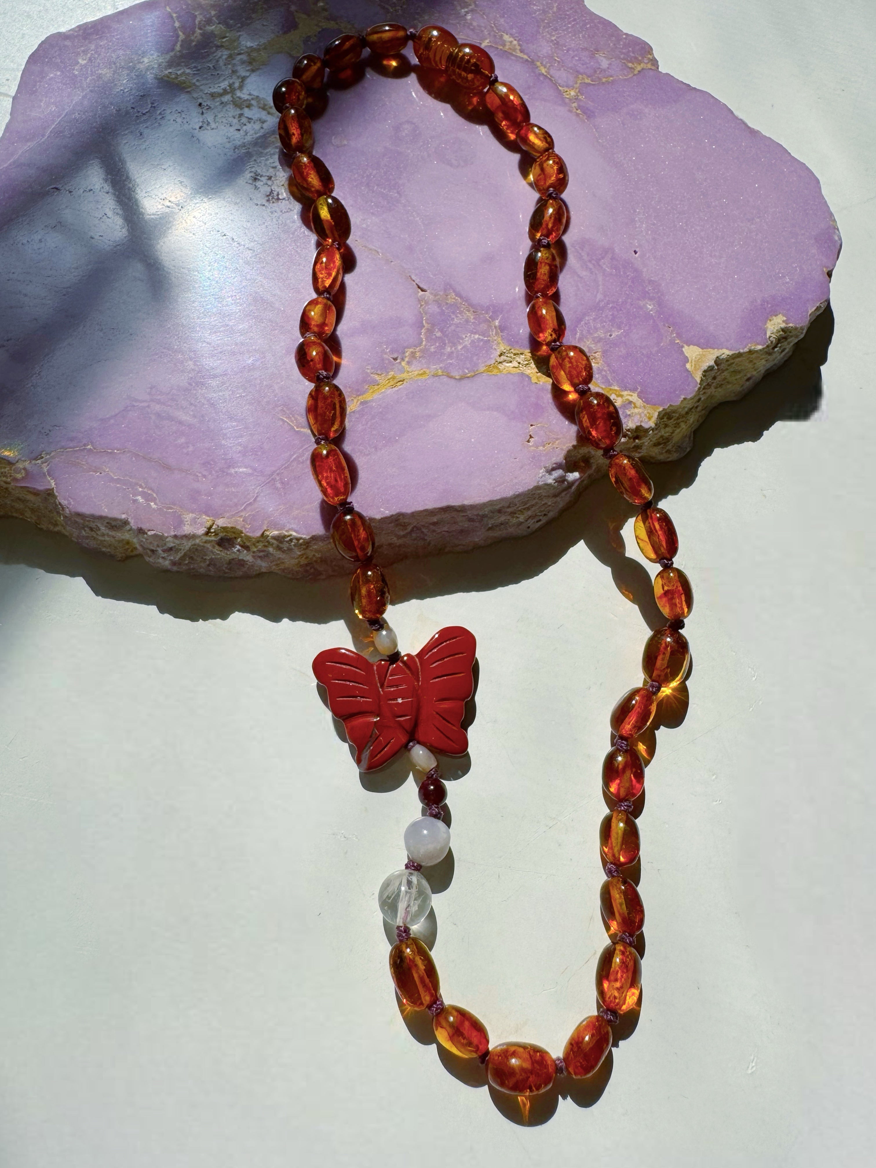 “Butterfly Sugar Baby” Baltic Amber & Gemstone Necklace - Baltic Mermaid