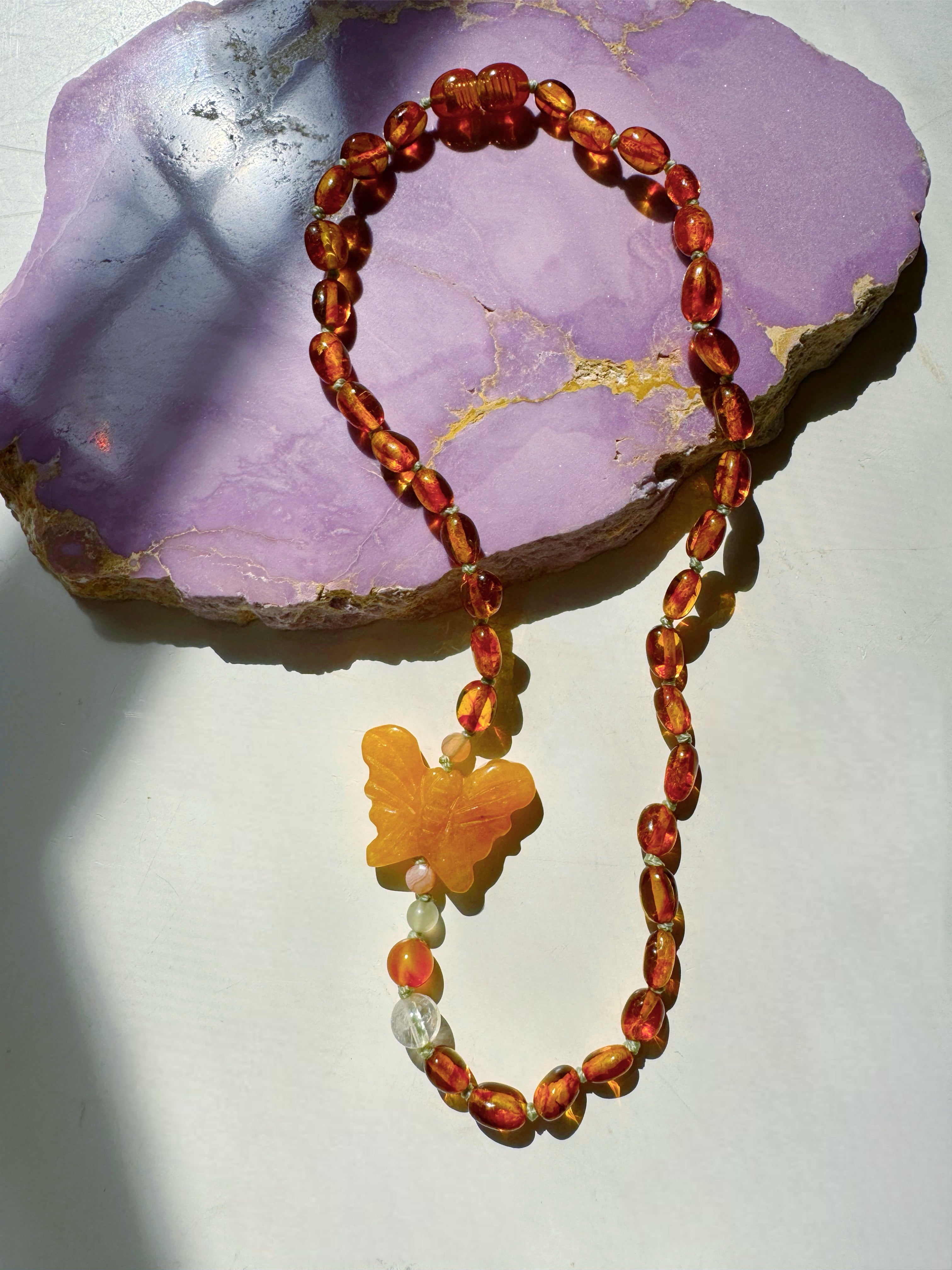 “Butterfly Sugar Baby” Baltic Amber & Gemstone Necklace - Baltic Mermaid