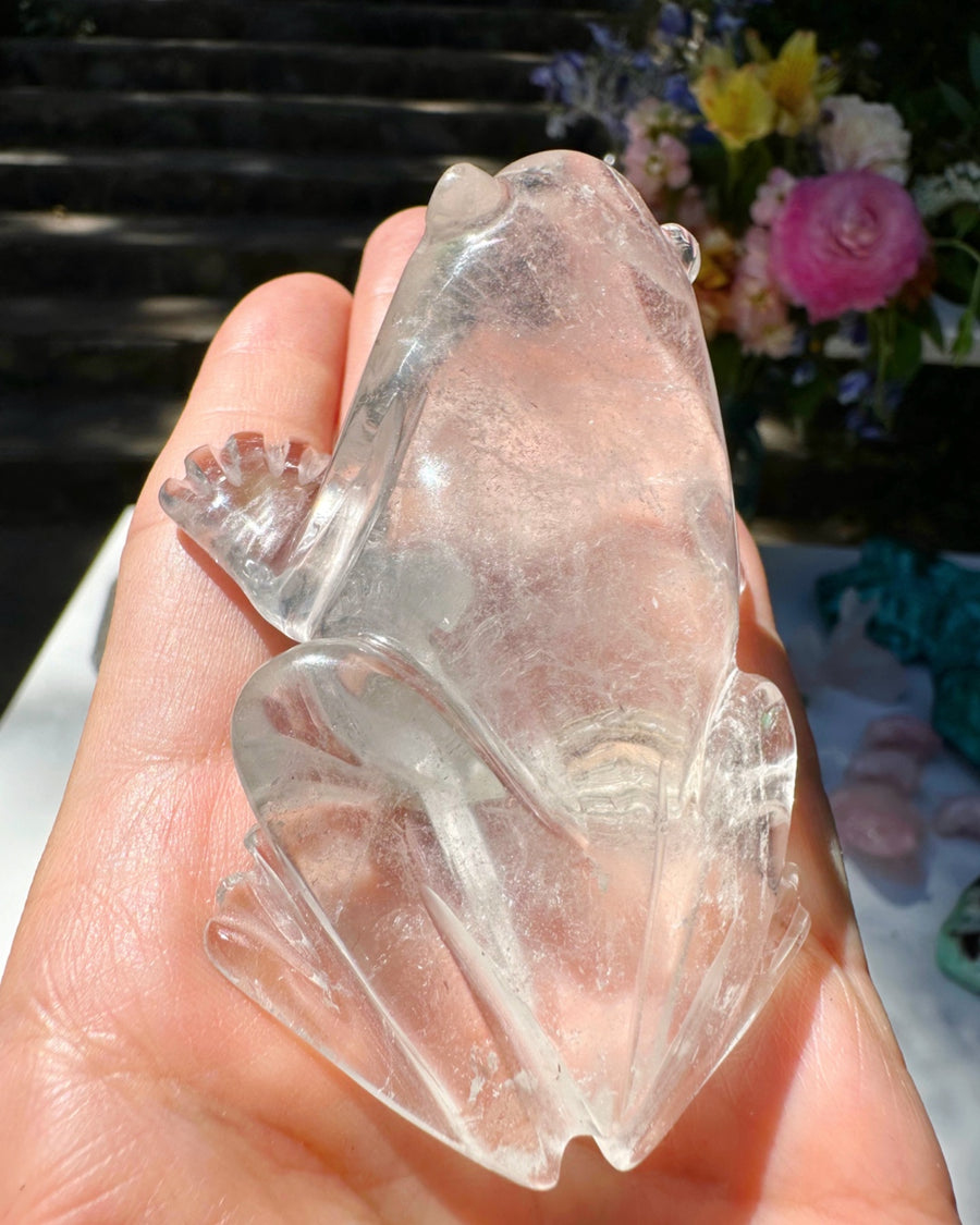 Hand Carved Clear Quartz Frog