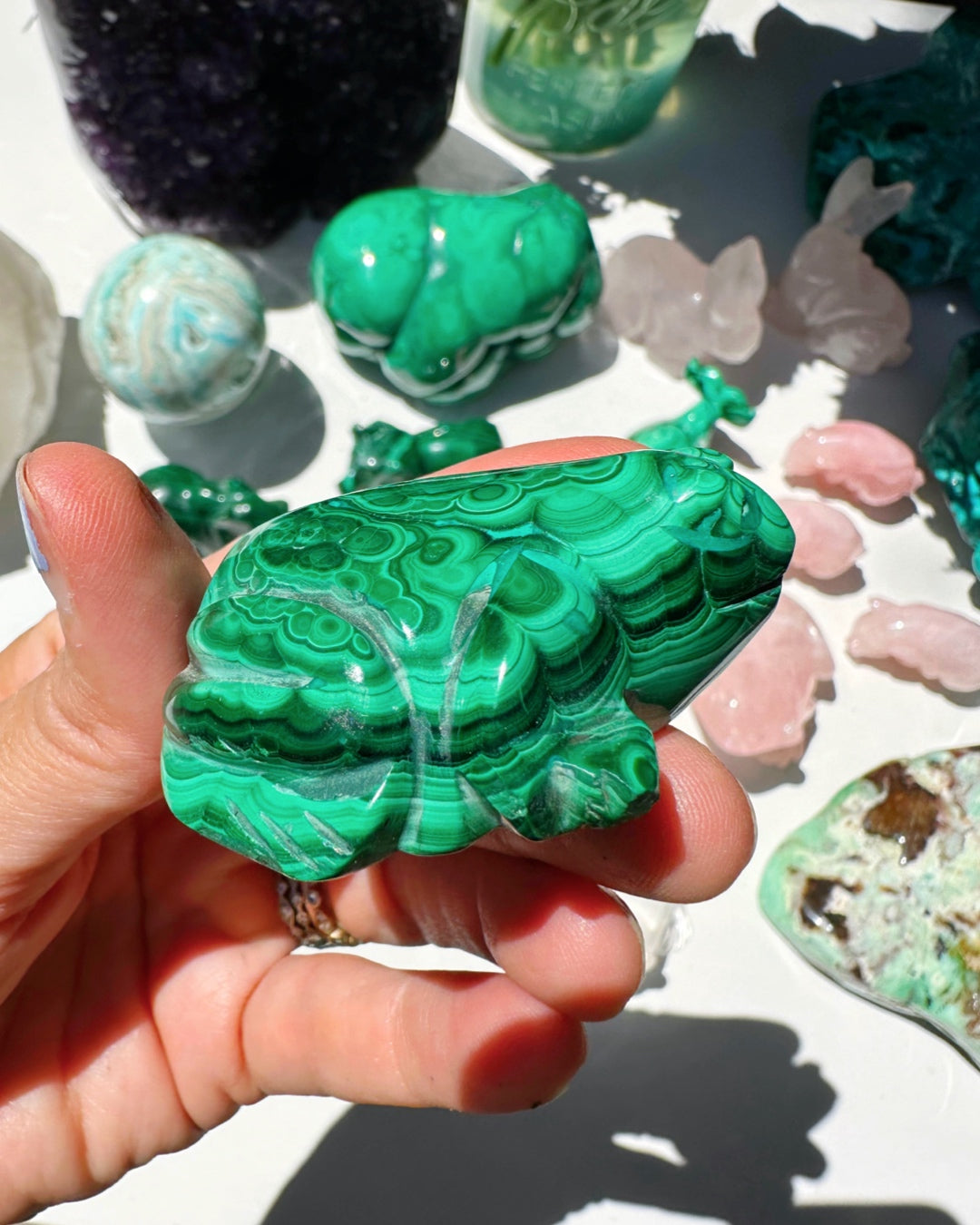 Hand Carved Malachite Frog - Baltic Mermaid