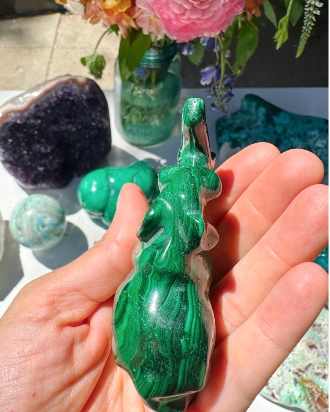 Hand Carved Malachite Elephant - Baltic Mermaid