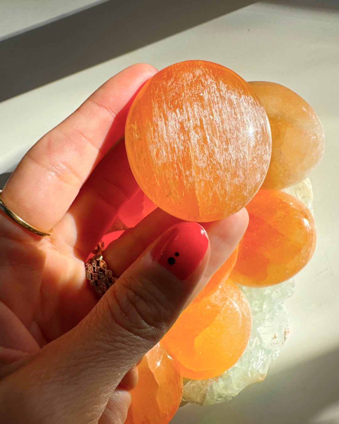 Peach Selenite Palm Stones