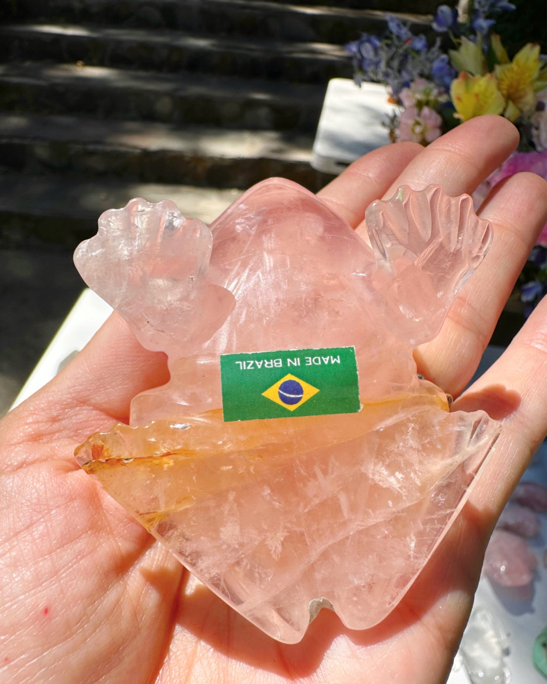 Hand Carved Rose Quartz Frog - Baltic Mermaid