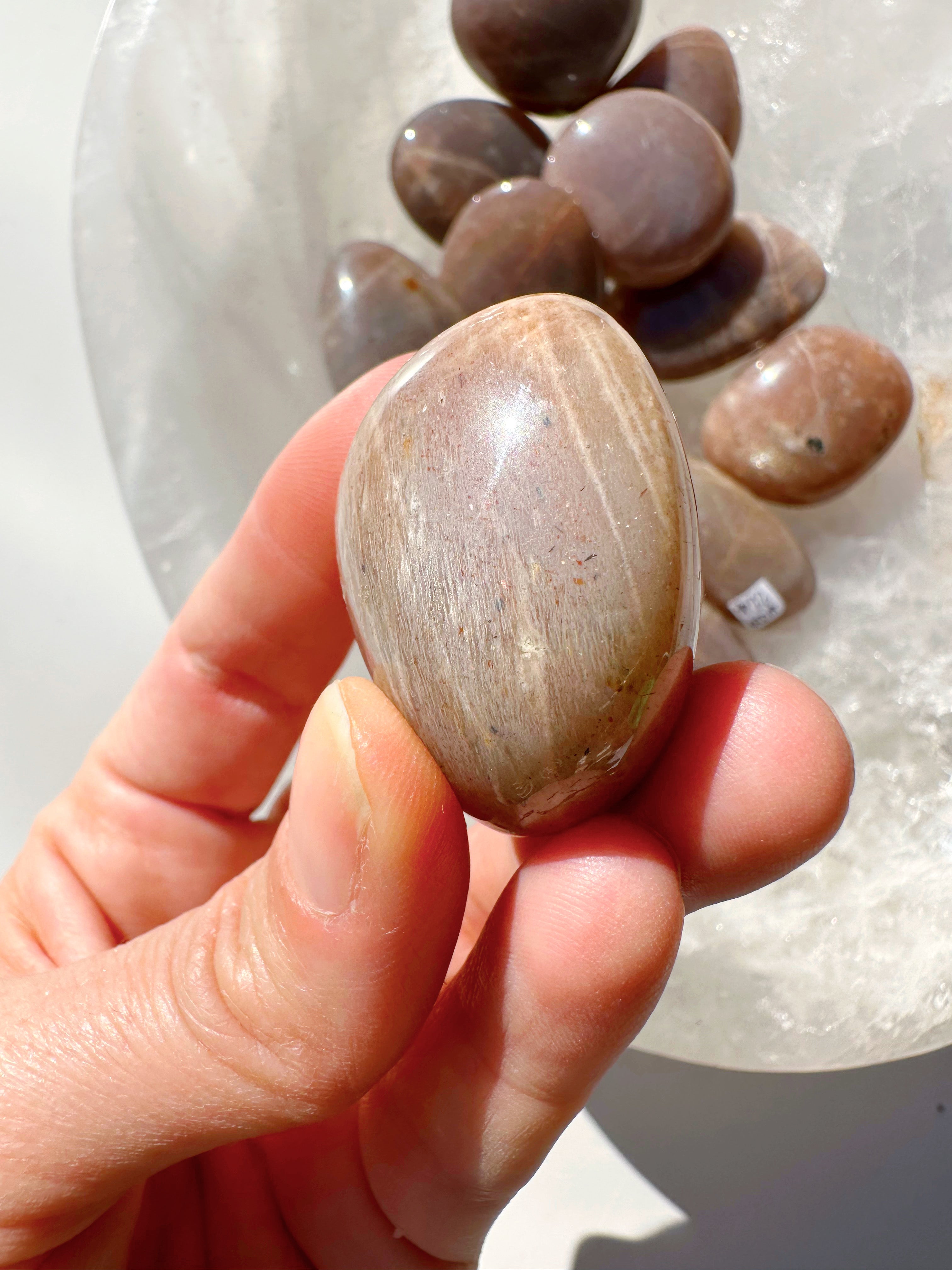 Sunstone & Peach Moonstone Palm Stone - F - Baltic Mermaid