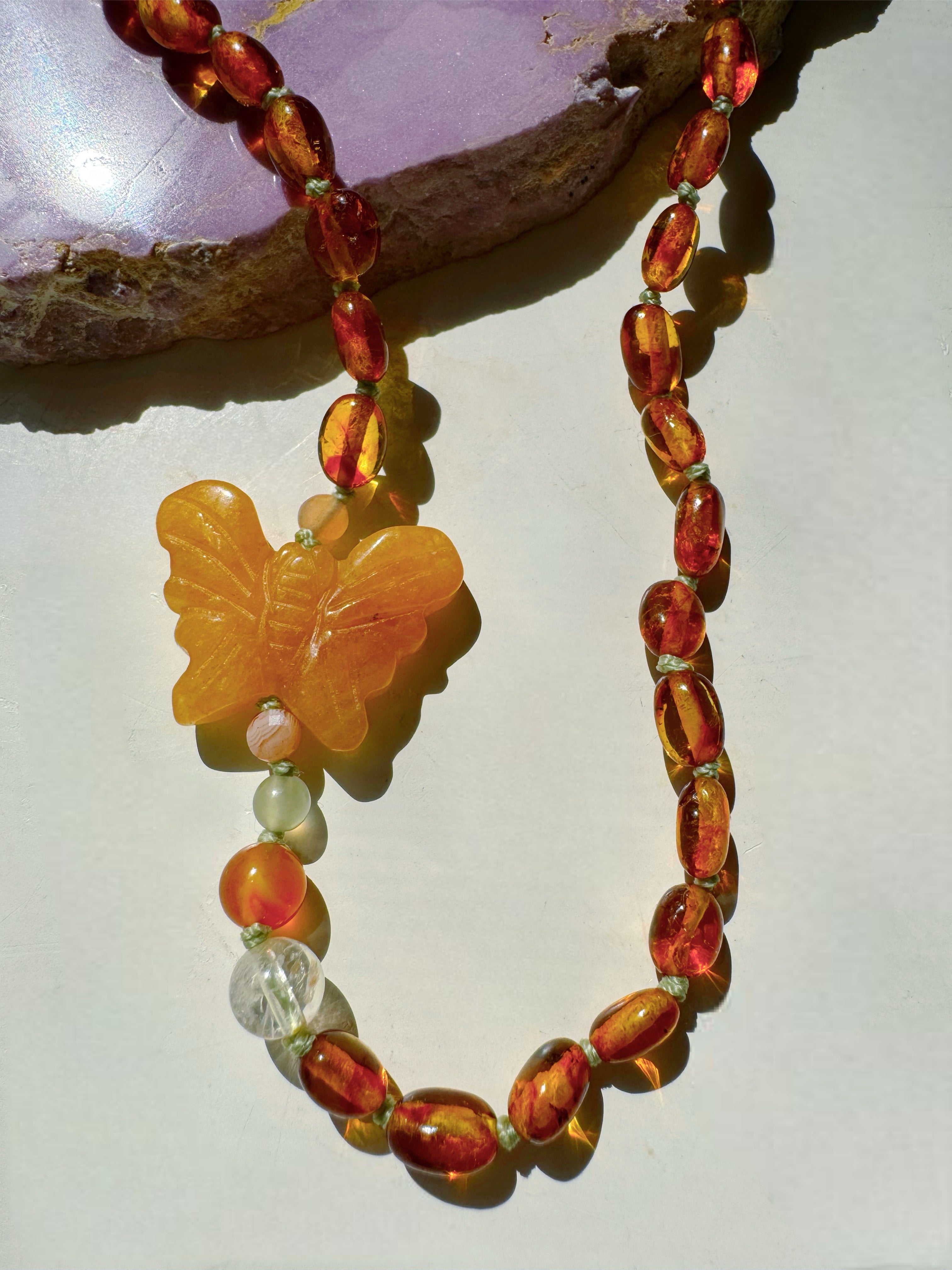 “Butterfly Sugar Baby” Baltic Amber & Gemstone Necklace - Baltic Mermaid