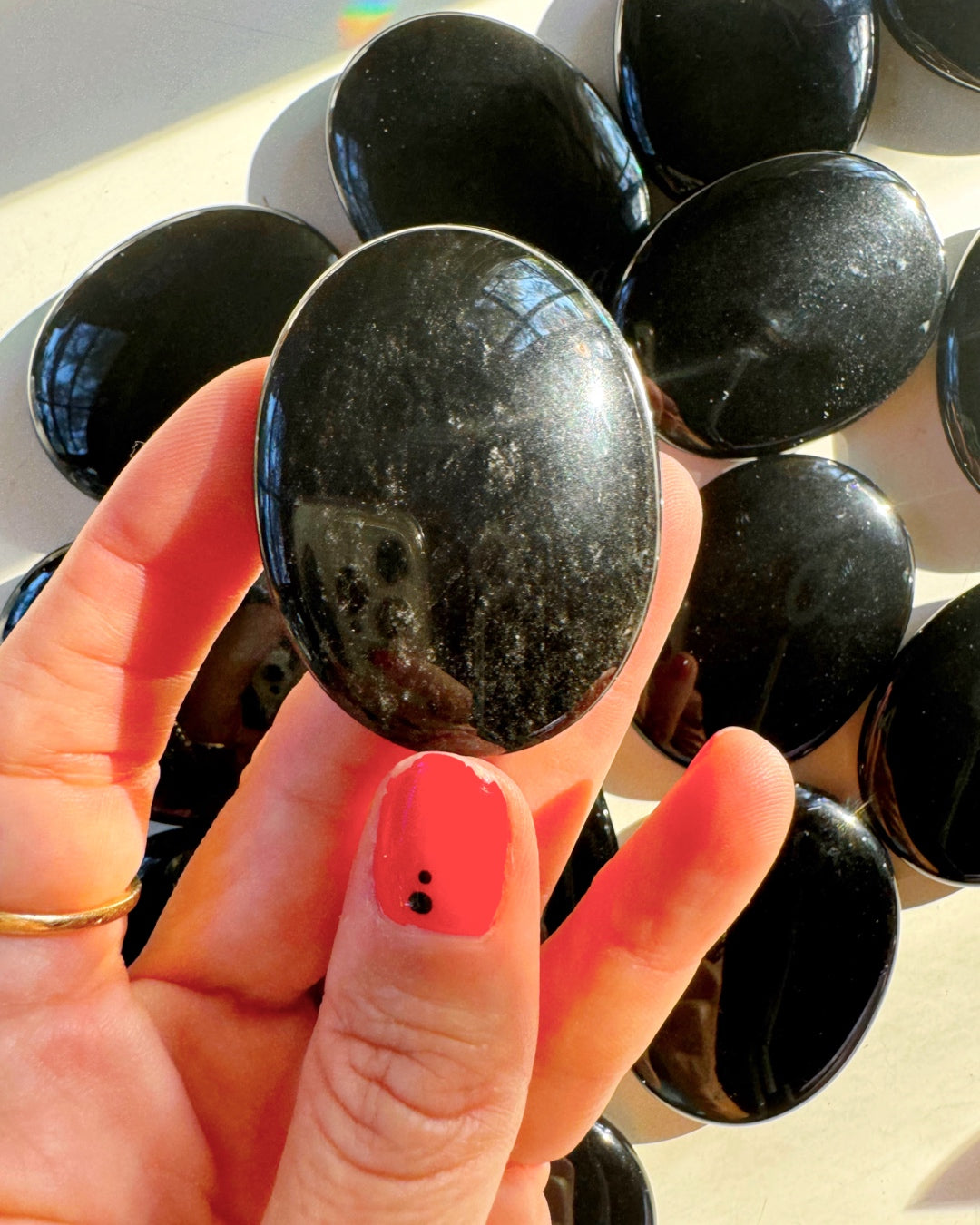 Black Obsidian Flat Palm Stones - Baltic Mermaid