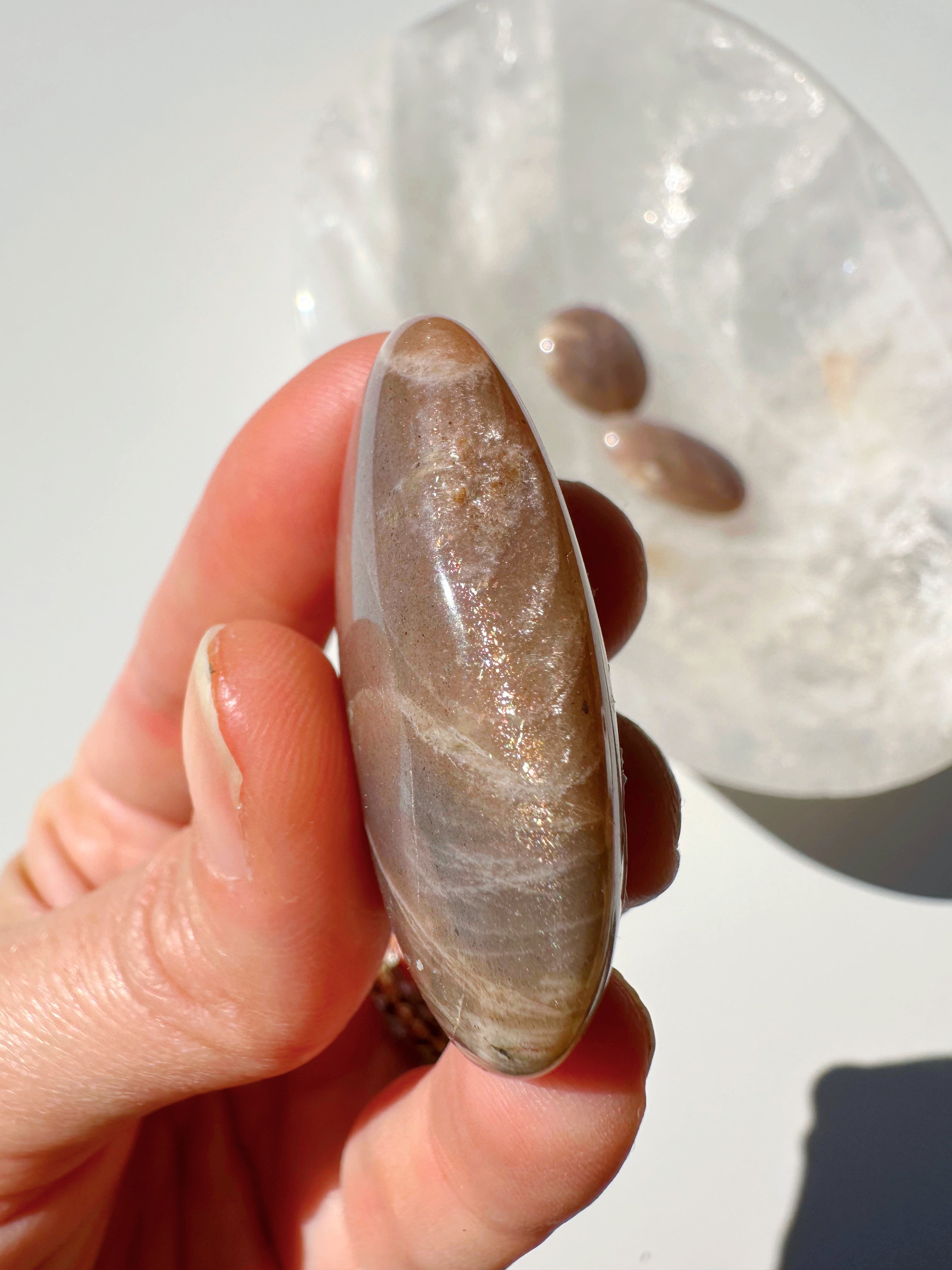 Sunstone & Peach Moonstone Palm Stone - O - Baltic Mermaid