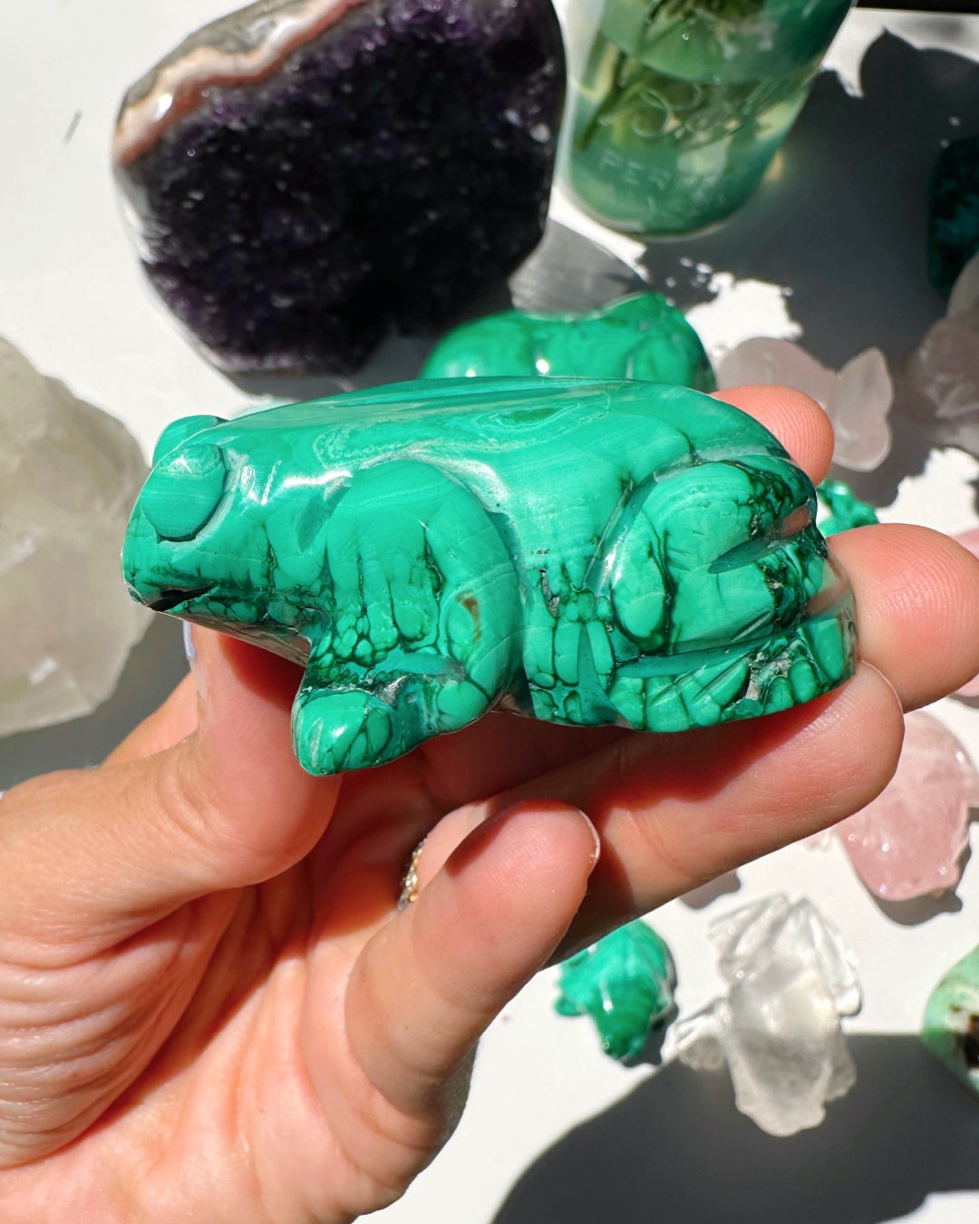 Hand Carved Malachite Frog - Baltic Mermaid