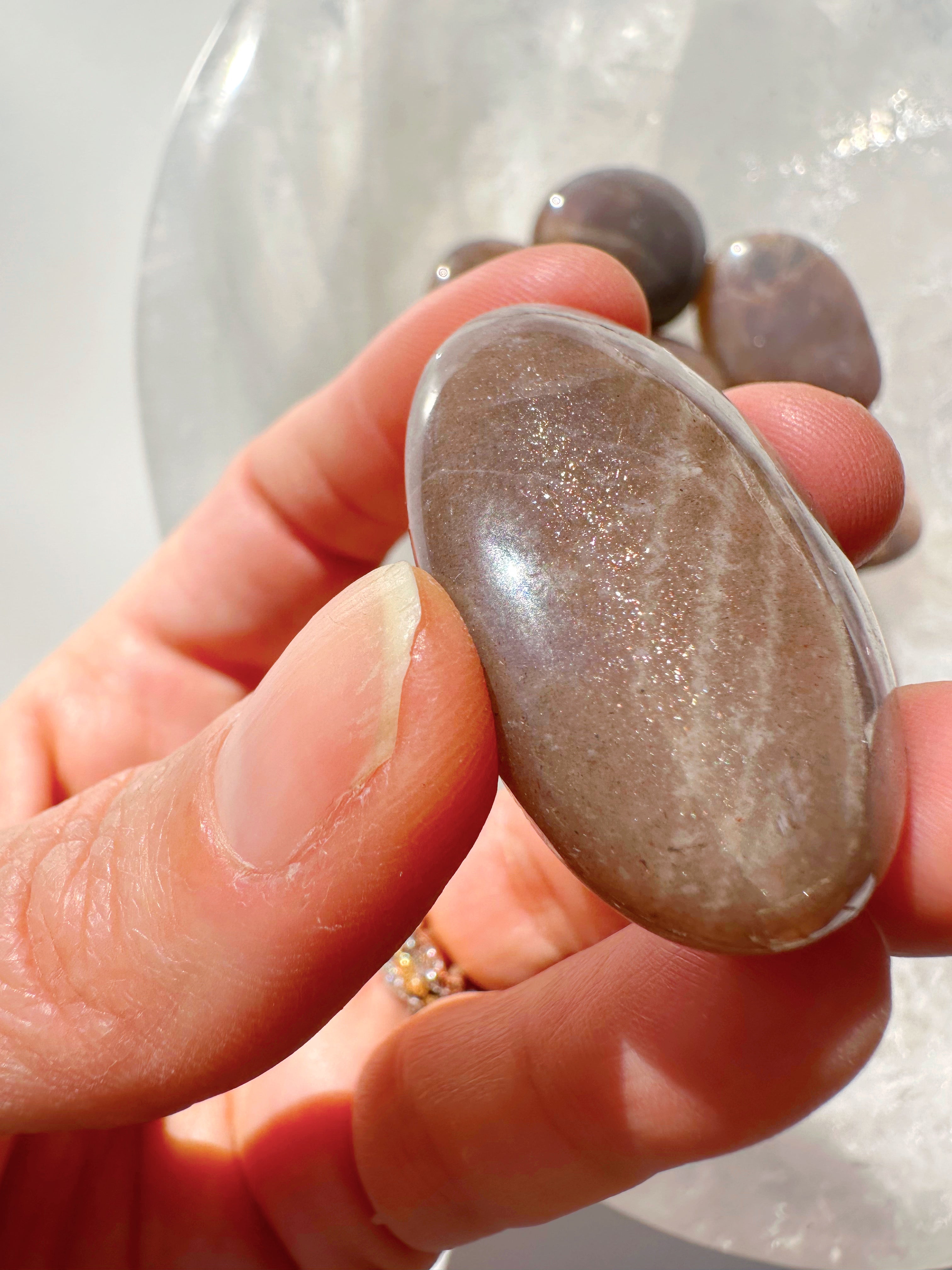 Sunstone & Peach Moonstone Palm Stone - I - Baltic Mermaid