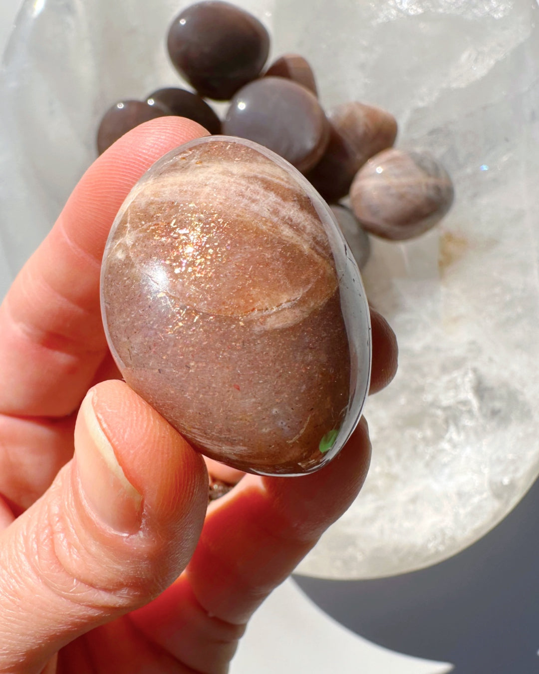 Sunstone & Peach Moonstone Palm Stone - C - Baltic Mermaid