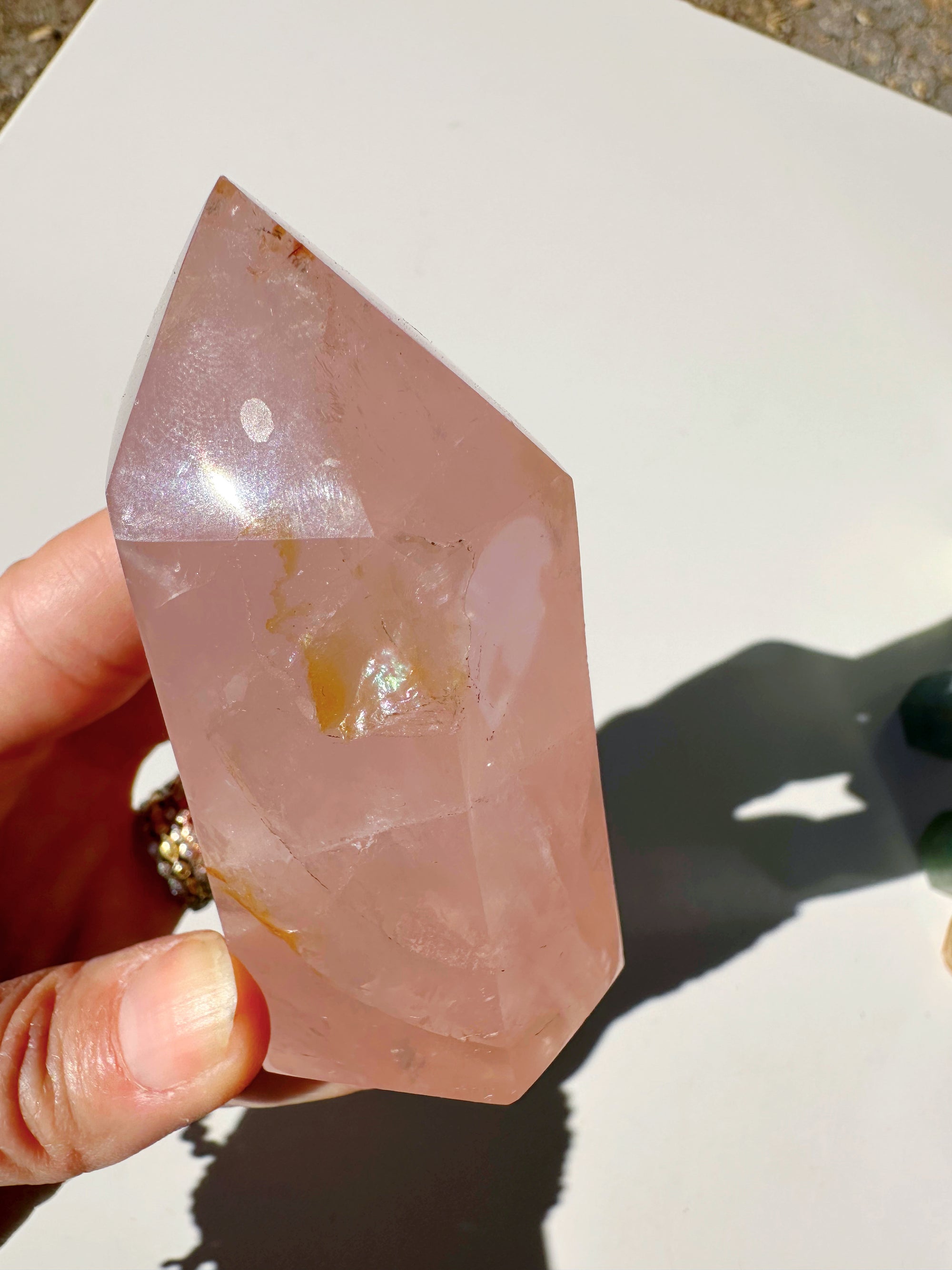 Rose Quartz Tower w/ Iron Inclusions