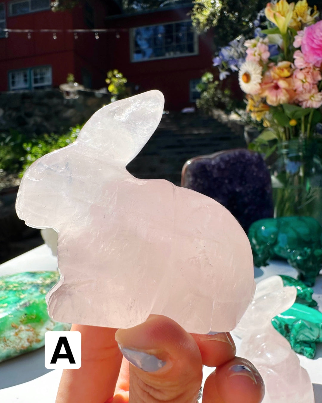 Hand Carved Rose Quartz Rabbit