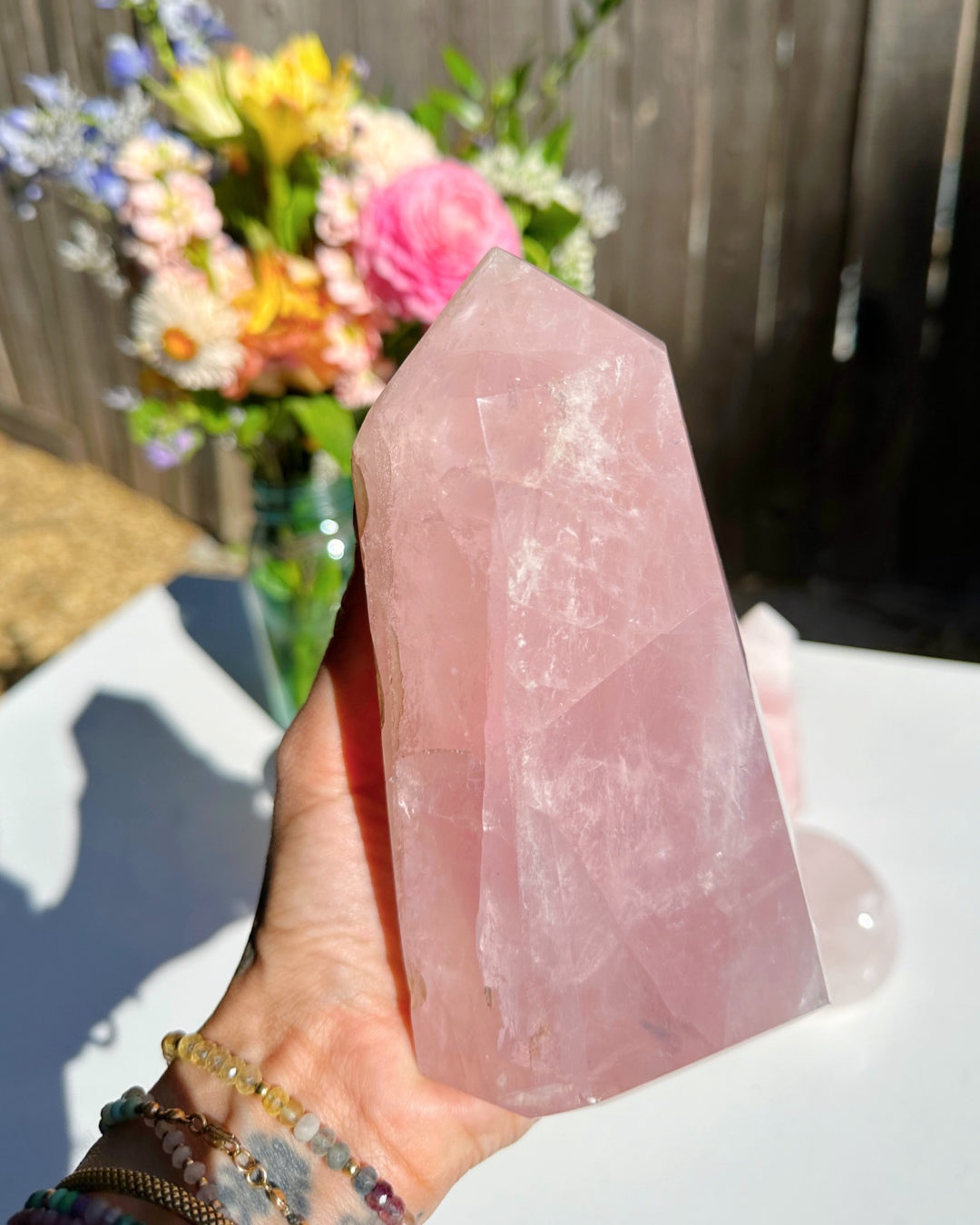 Rose Quartz Tower w/ Iron Inclusions