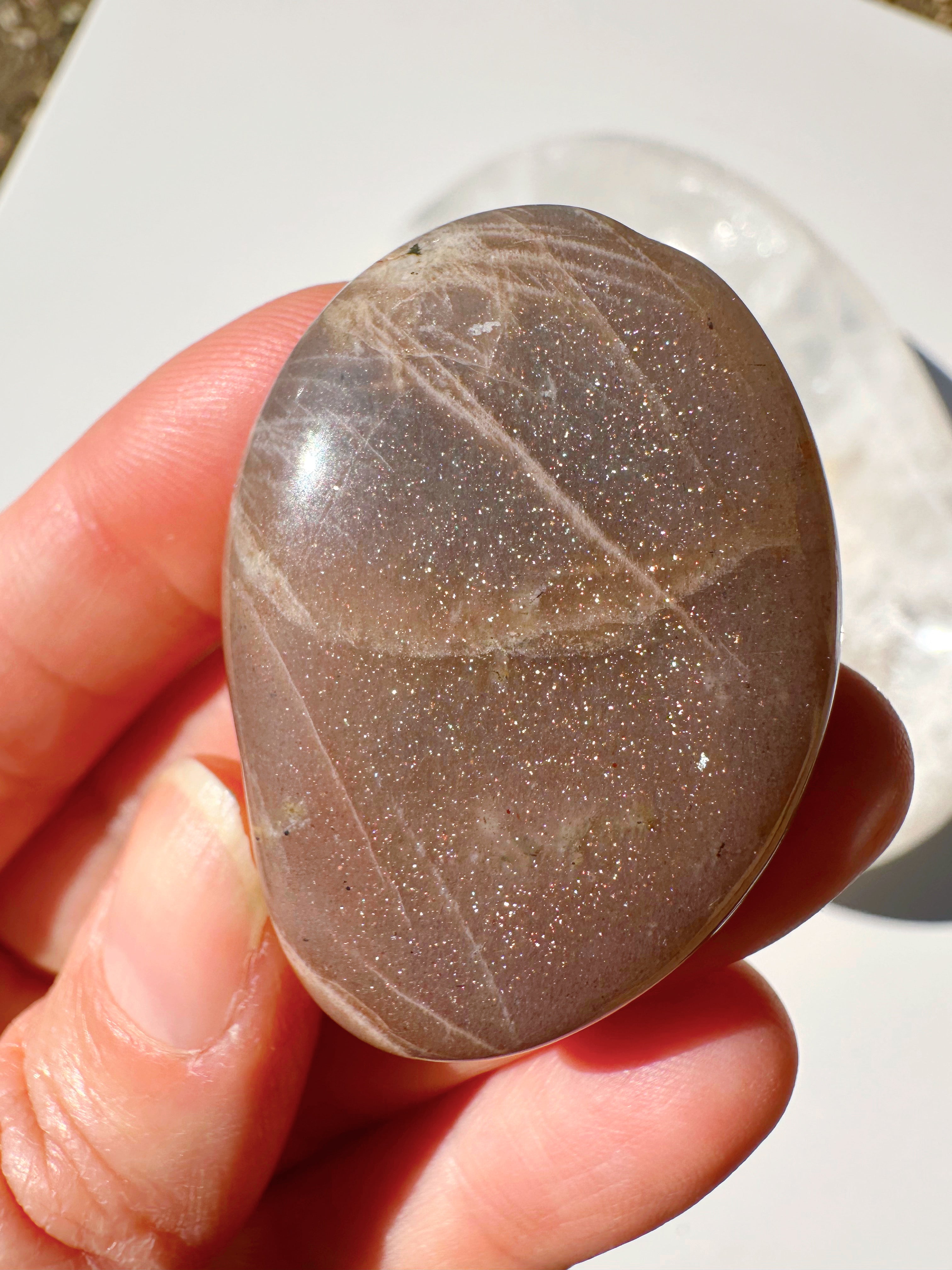Sunstone & Peach Moonstone Palm Stone - O - Baltic Mermaid