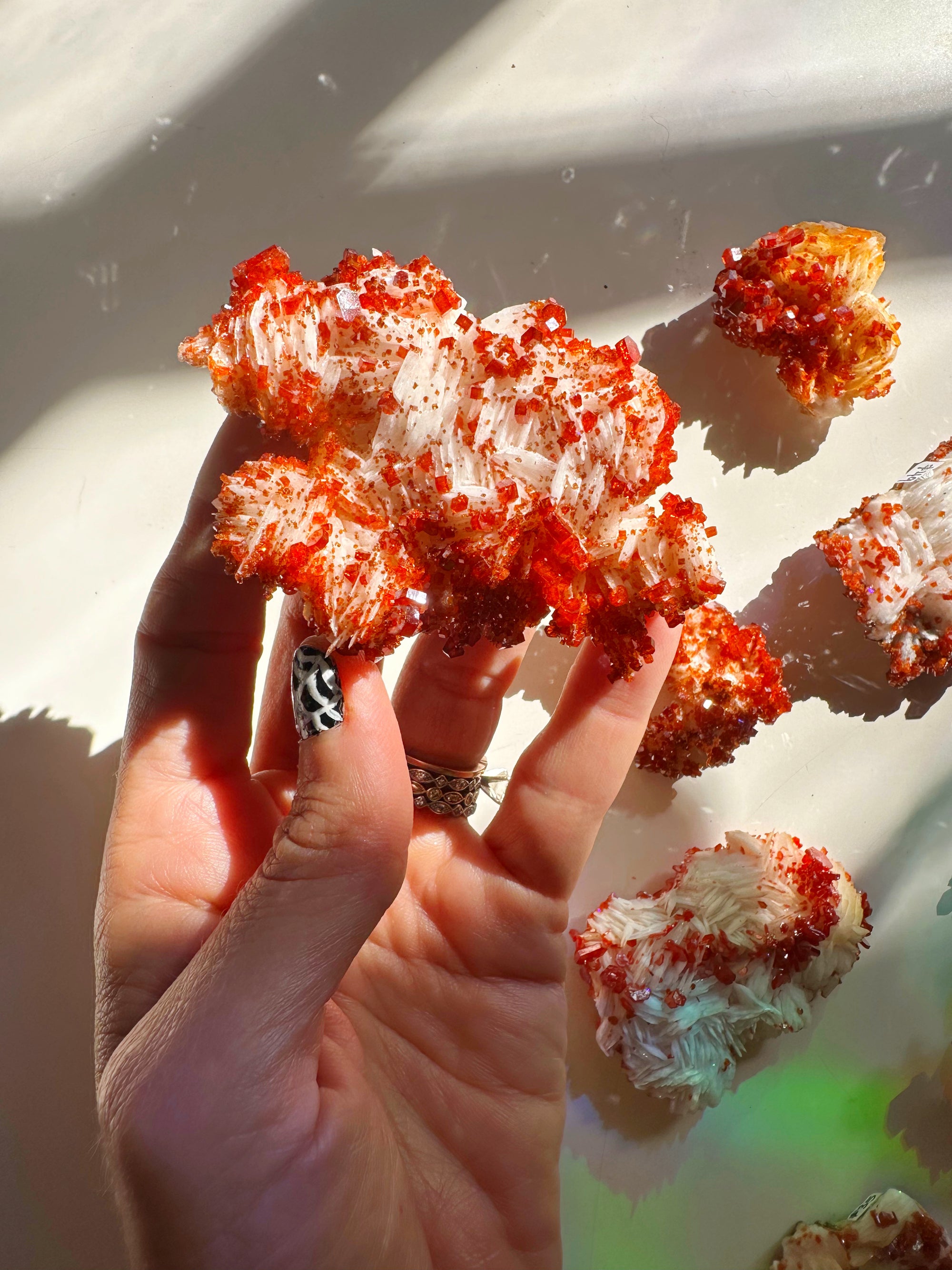 Vanadinite on Barite from Morocco