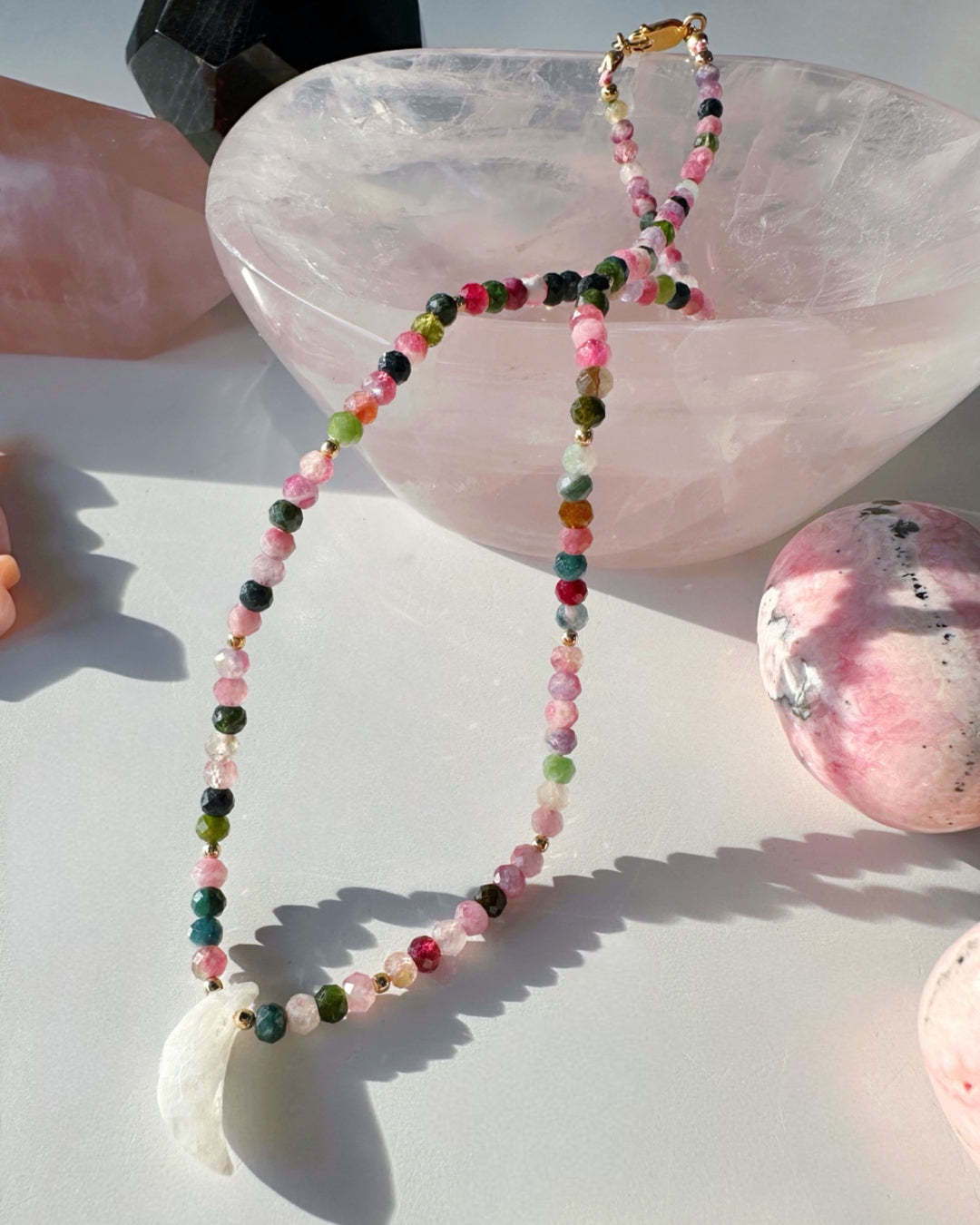 “Chanda” -Multi Tourmaline &amp; Moonstone Gemstone Candy Necklace