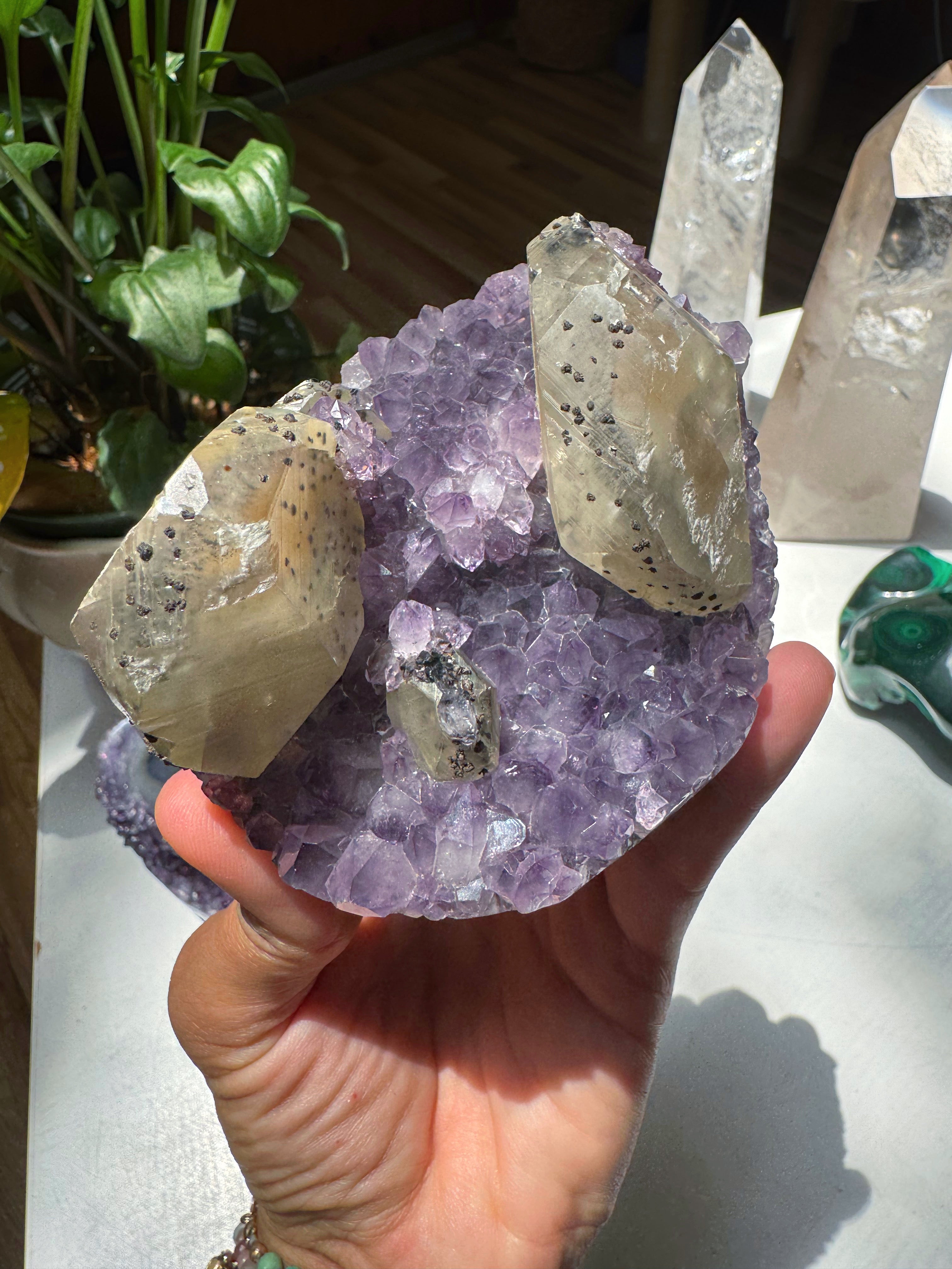 Amethyst Cluster w/ Calcite & Goethite from Uruguay Baltic Mermaid