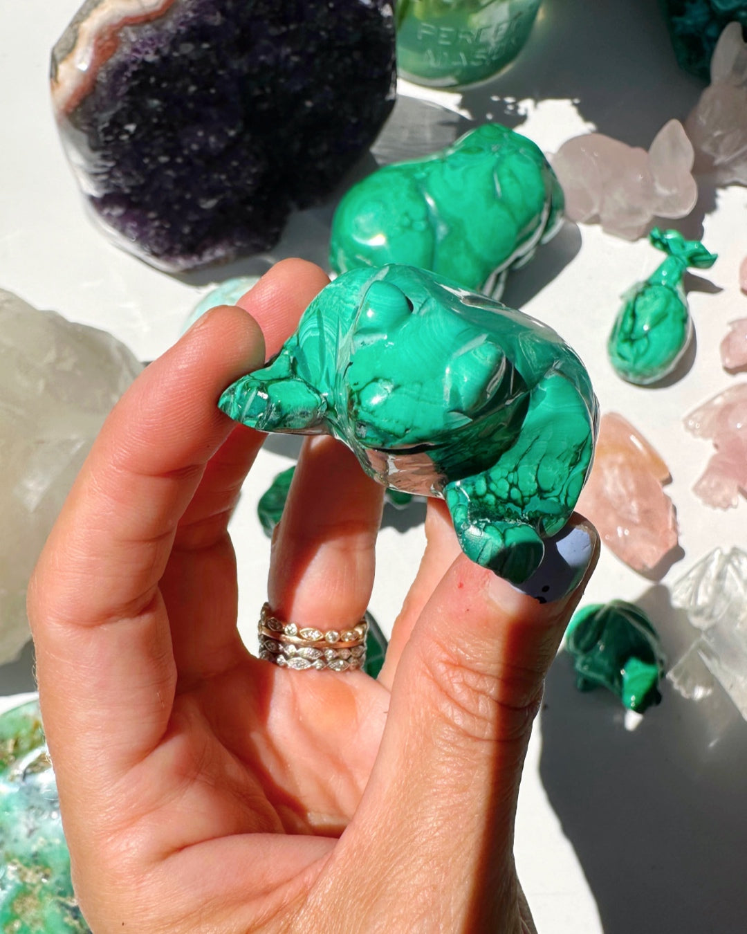 Hand Carved Malachite Frog - Baltic Mermaid