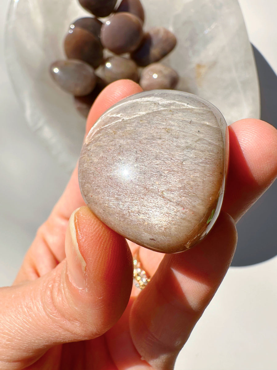 Sunstone & Peach Moonstone Palm Stone - D