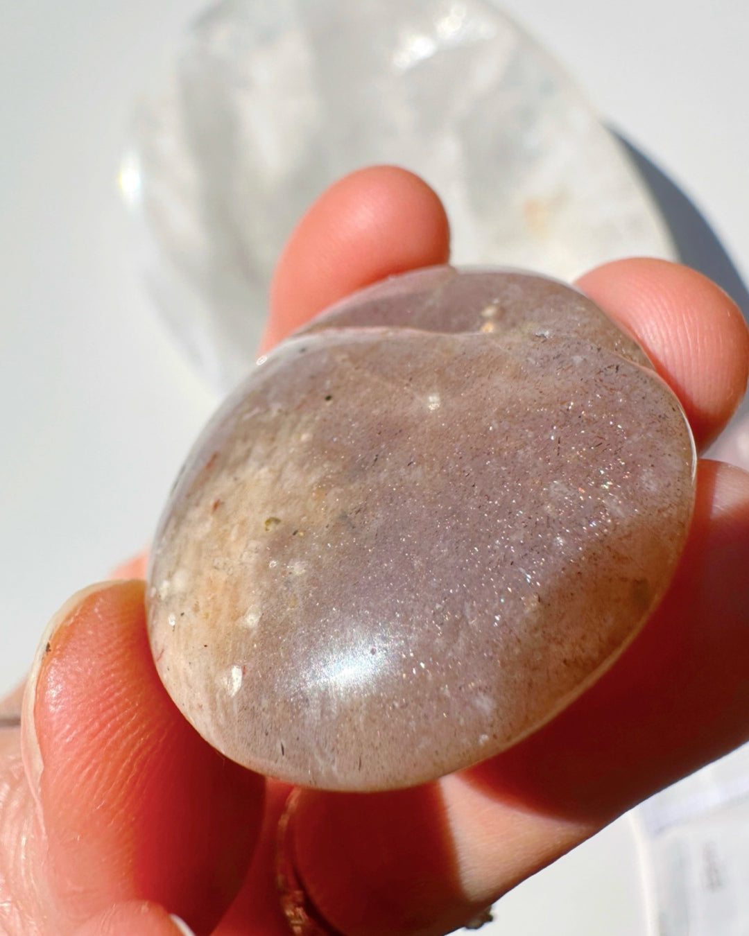 Sunstone &amp; Peach Moonstone Palm Stone - Q