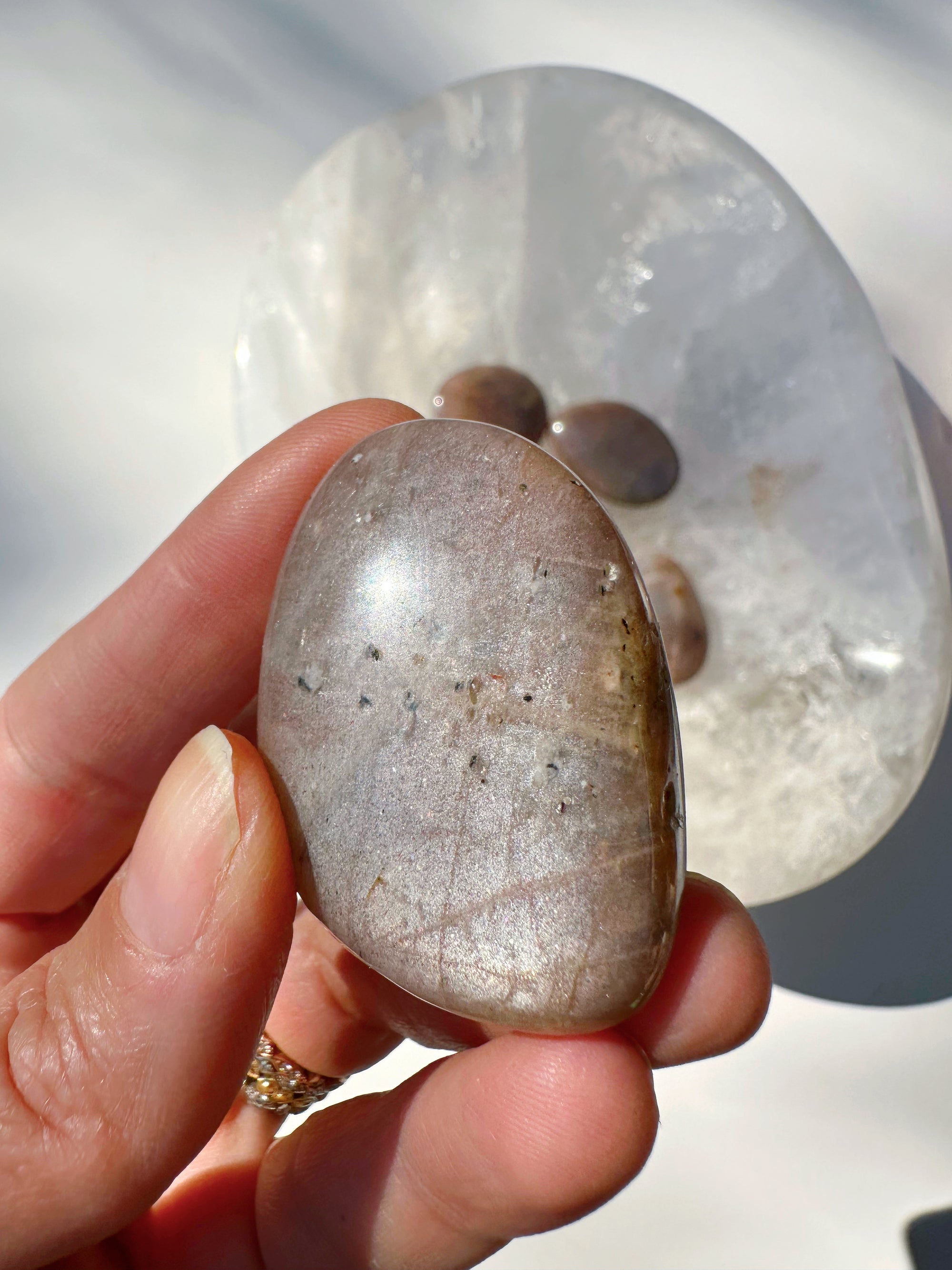 Sunstone &amp; Peach Moonstone Palm Stone - L