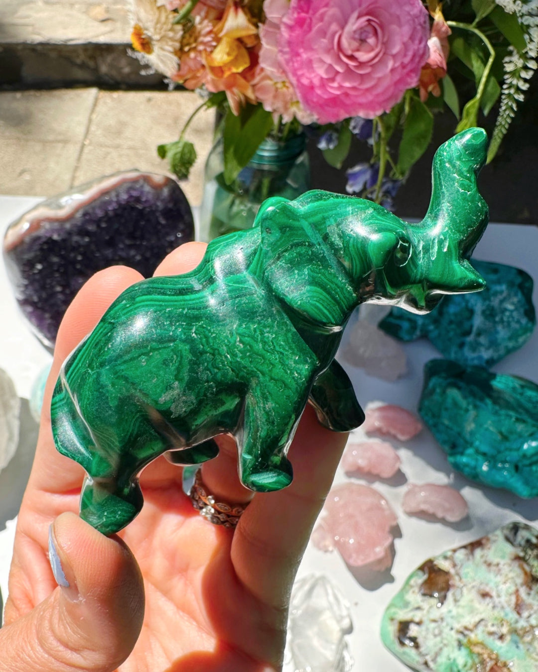 Hand Carved Malachite Elephant - Baltic Mermaid