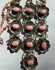 “Chelsea” - Pink Opal & Sterling Silver Necklace w/ Flower Conch Pewter Pendant