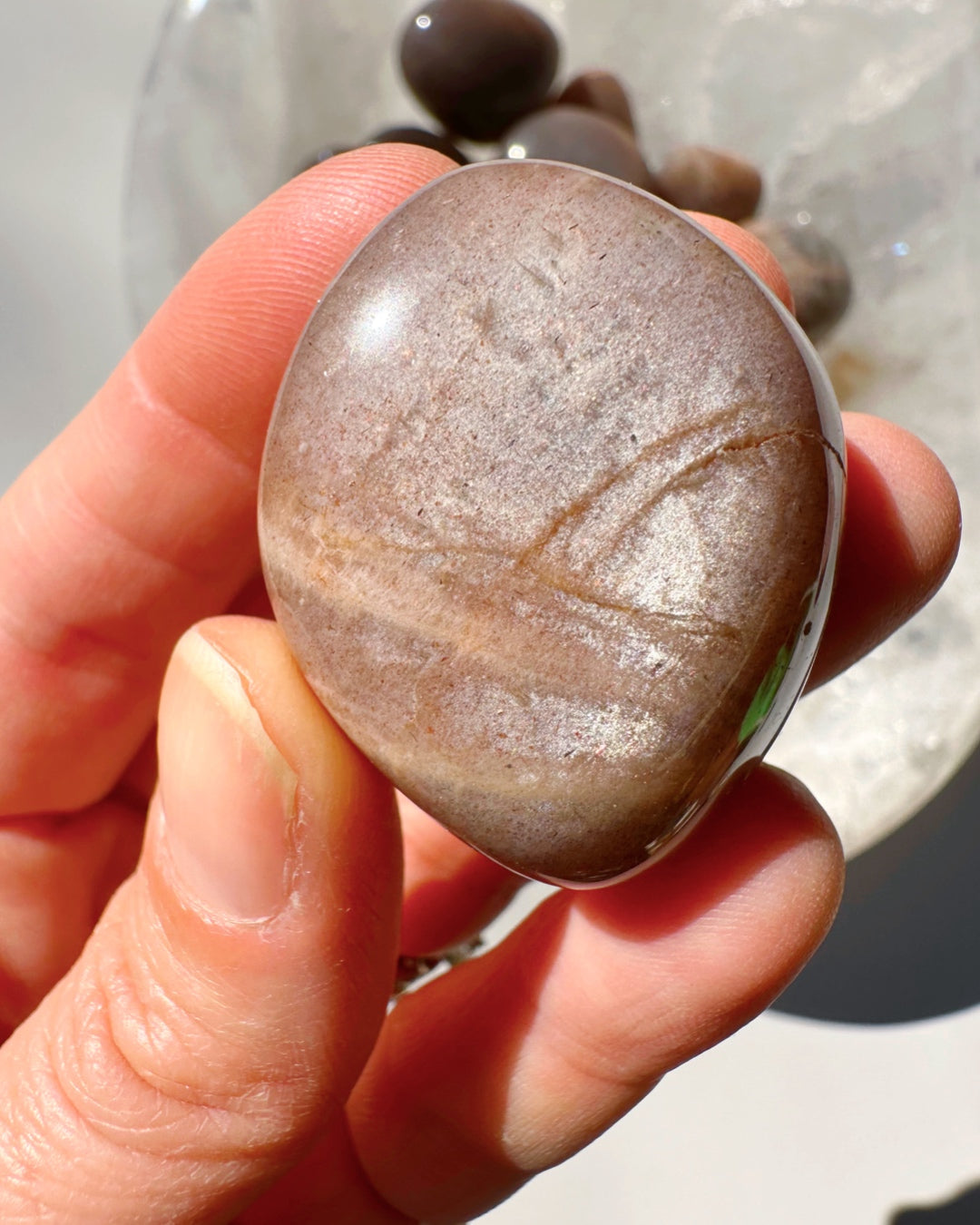 Sunstone & Peach Moonstone Palm Stone - C - Baltic Mermaid