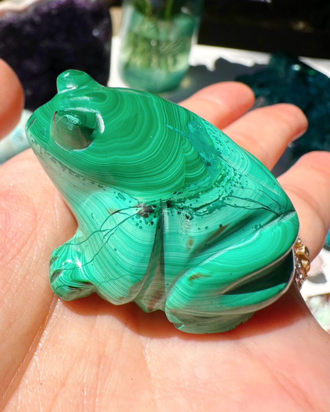 Hand Carved Malachite Frog