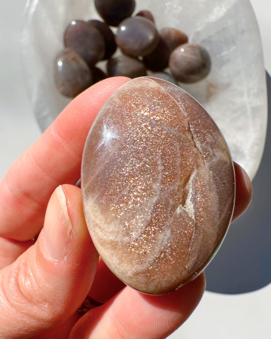 Sunstone & Peach Moonstone Palm Stone - B