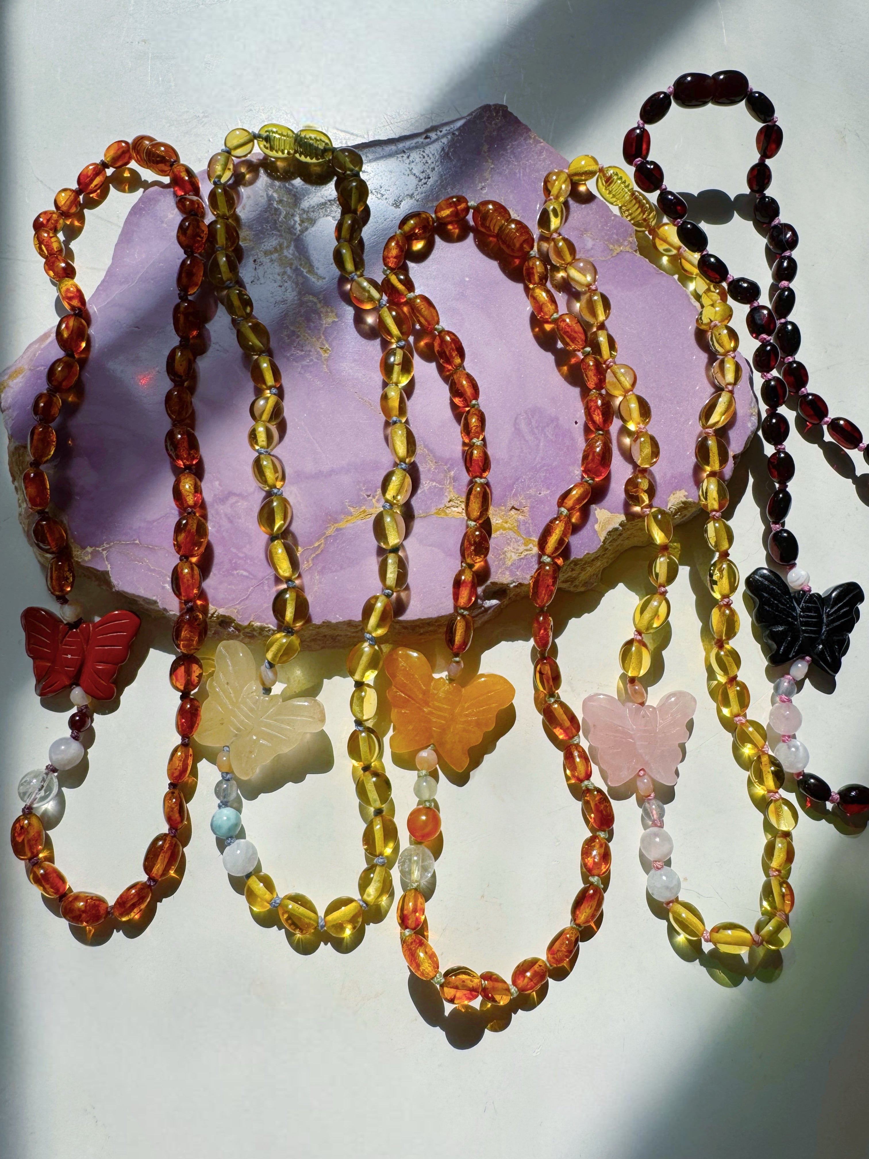 “Butterfly Sugar Baby” Baltic Amber & Gemstone Necklace - Baltic Mermaid
