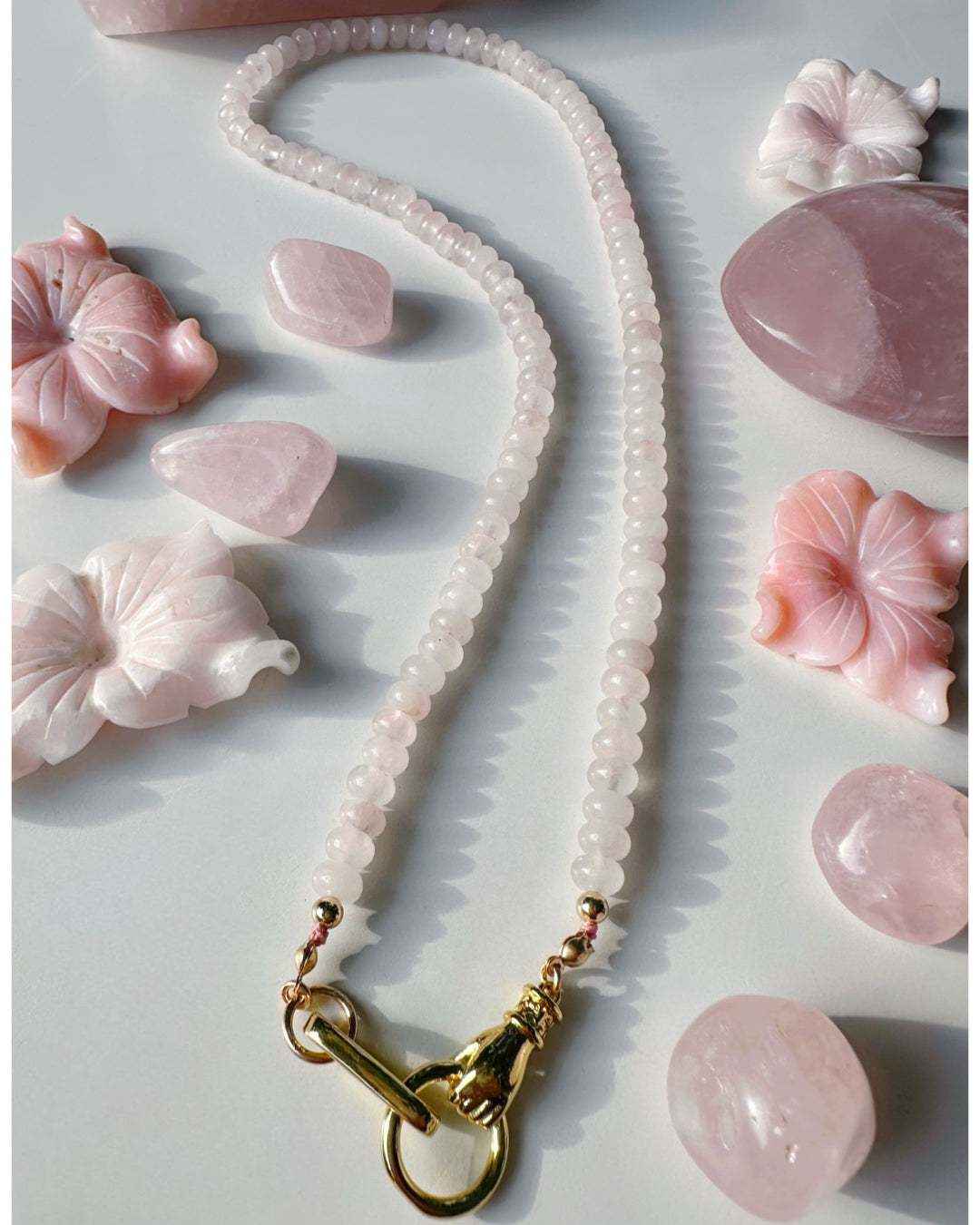“Hand of Love” Rose Quartz Gemstone Candy Necklace - Baltic Mermaid