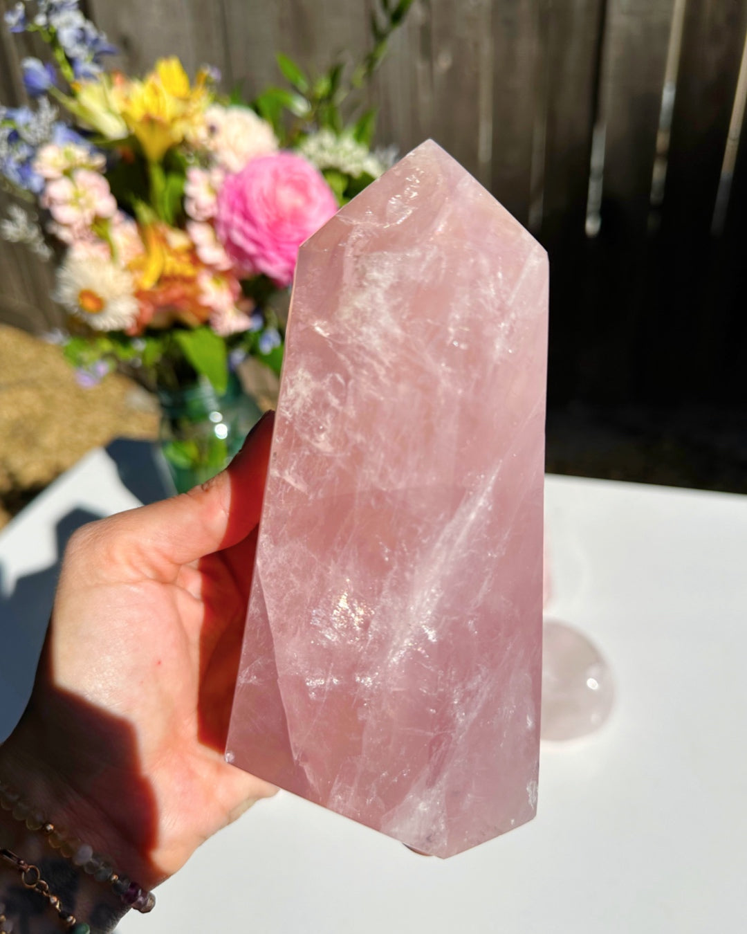 Rose Quartz Tower w/ Iron Inclusions