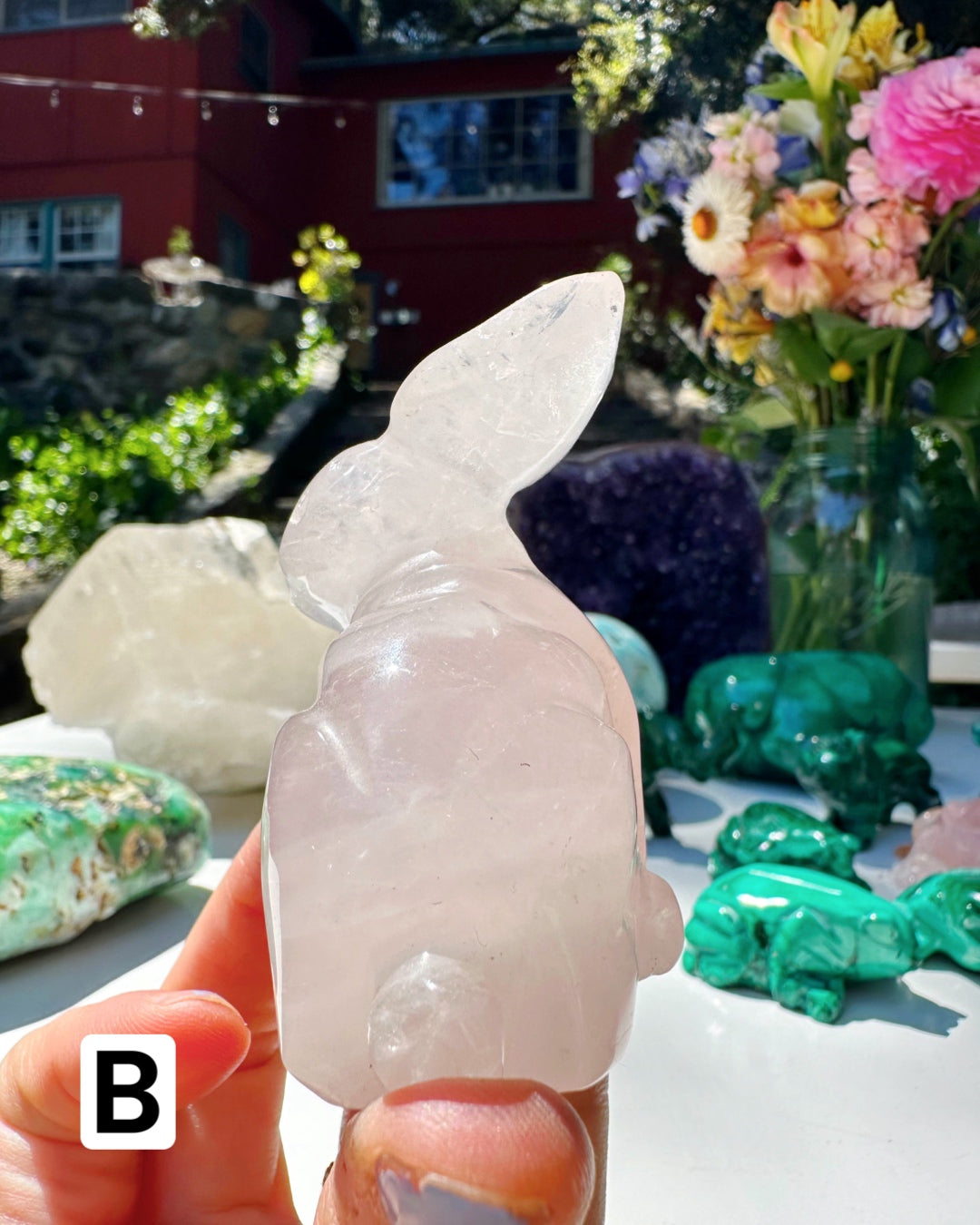 Rose Quartz Hand Carved Rabbits