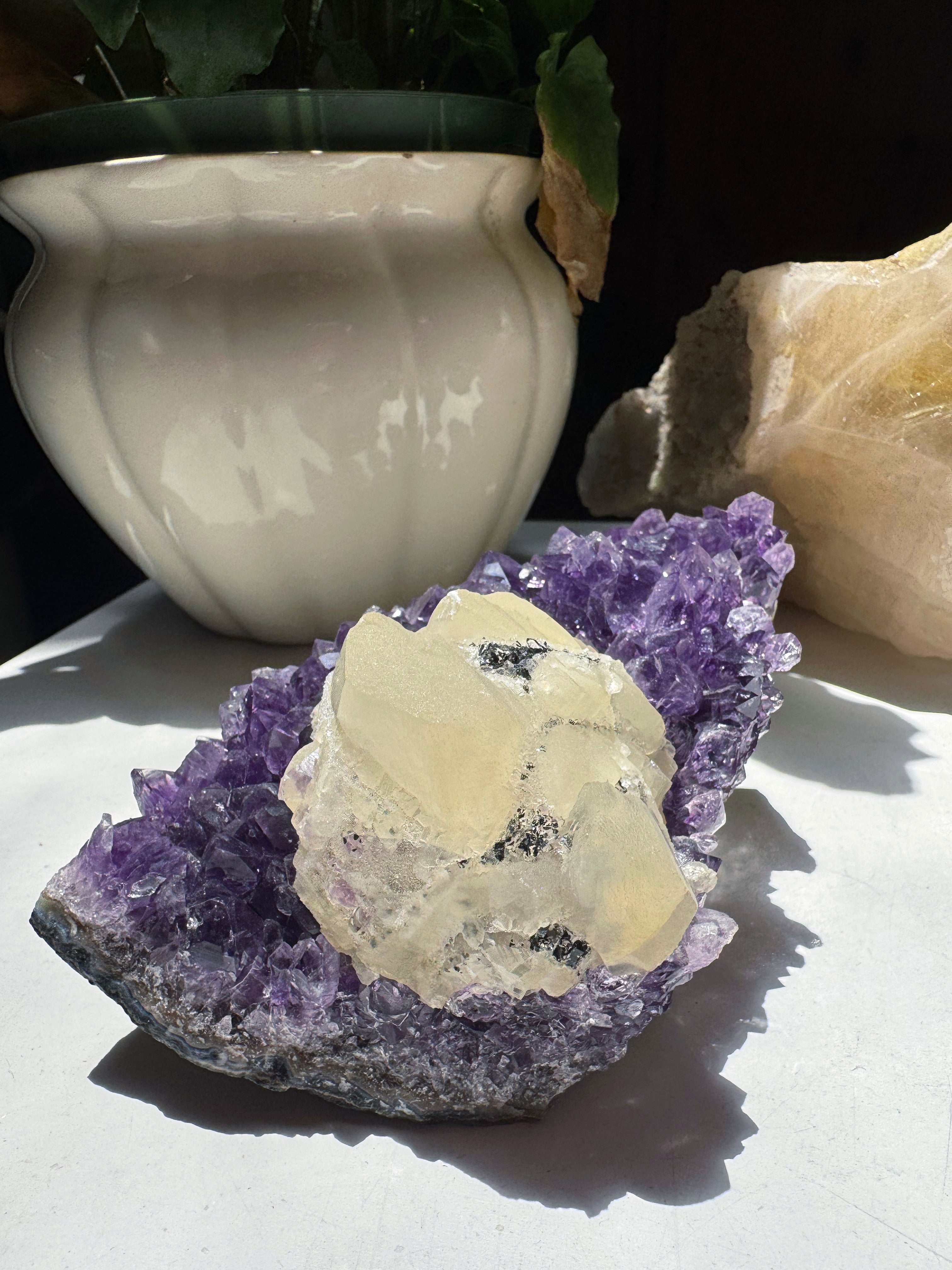 Amethyst Cluster w/ Druzy Calcite from Uruguay Baltic Mermaid