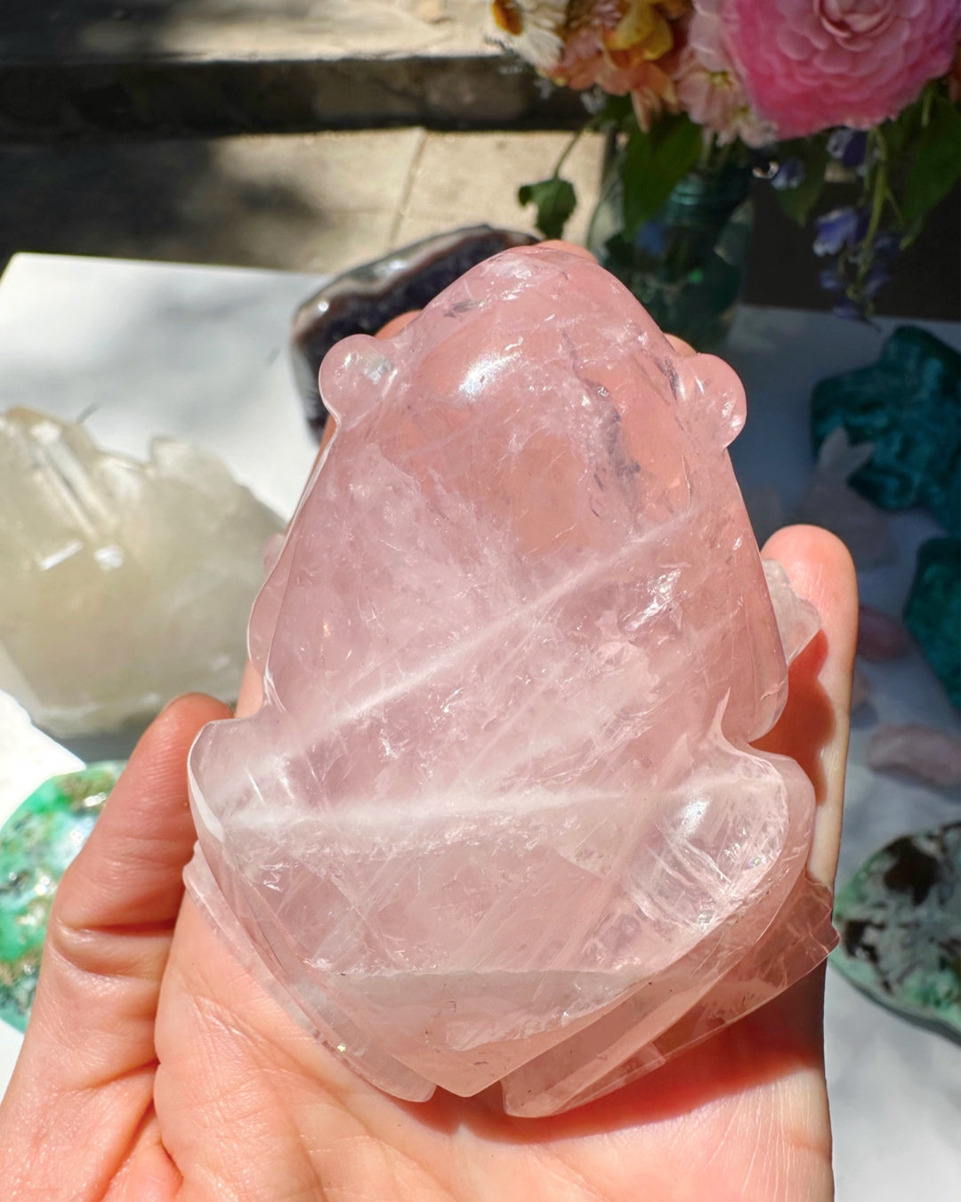 Hand Carved Rose Quartz Frog - Baltic Mermaid