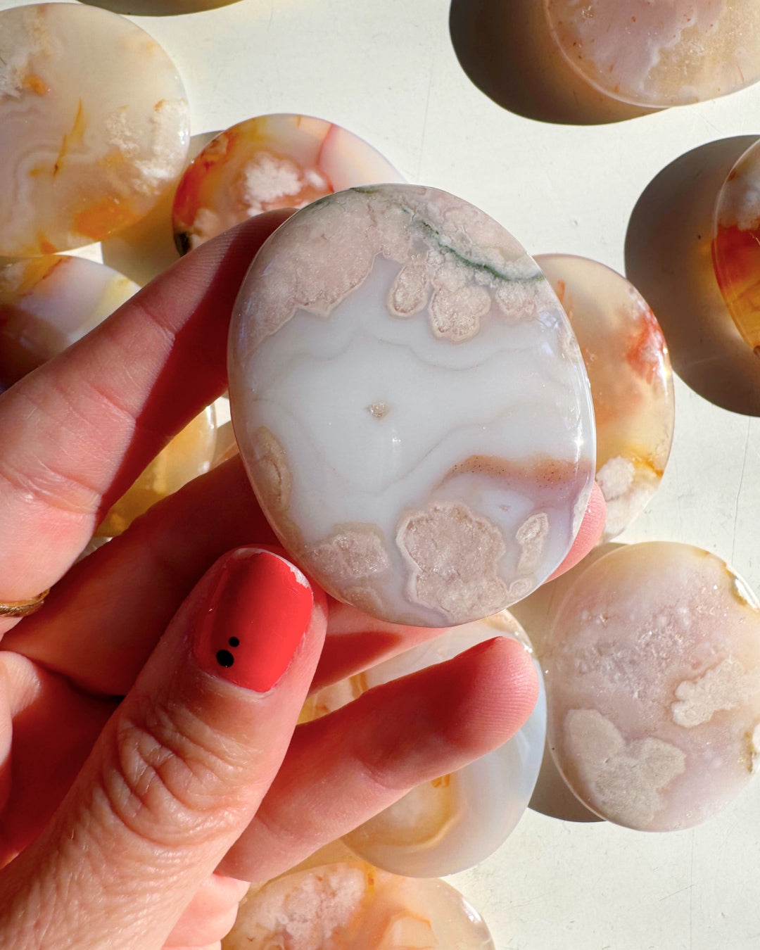 Flower Agate Flat Palm Stones